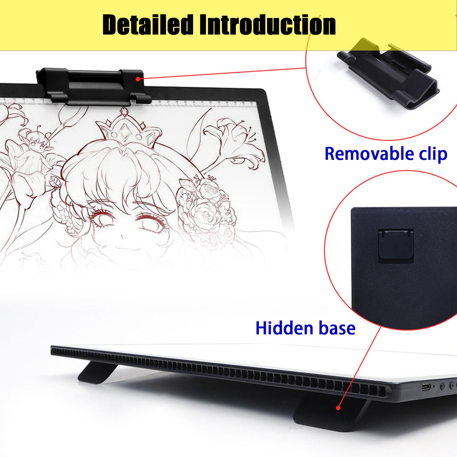 Table Lumineuse À Led À Rechargeable, Tablette de Dessin À Led A3 avec Base Et Clip Cachés, Ultra-mince A4 Plaque Lumineuse pour Peinture Diamant, Traçage, Dessin, Croquis, Etc