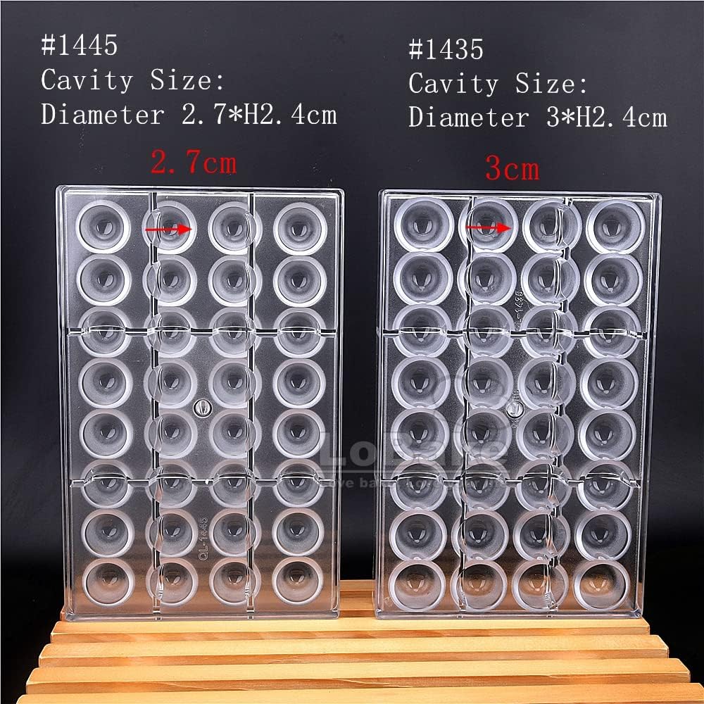 LoBake 32 Cavities 2.7cm and 3cm Diameter Round Deep Half Ball PC Polycarbonate Chocolate Mold Bullet Ice Molds Candy Making DIY Baking (TB1445 (Diameter 2.7cm))