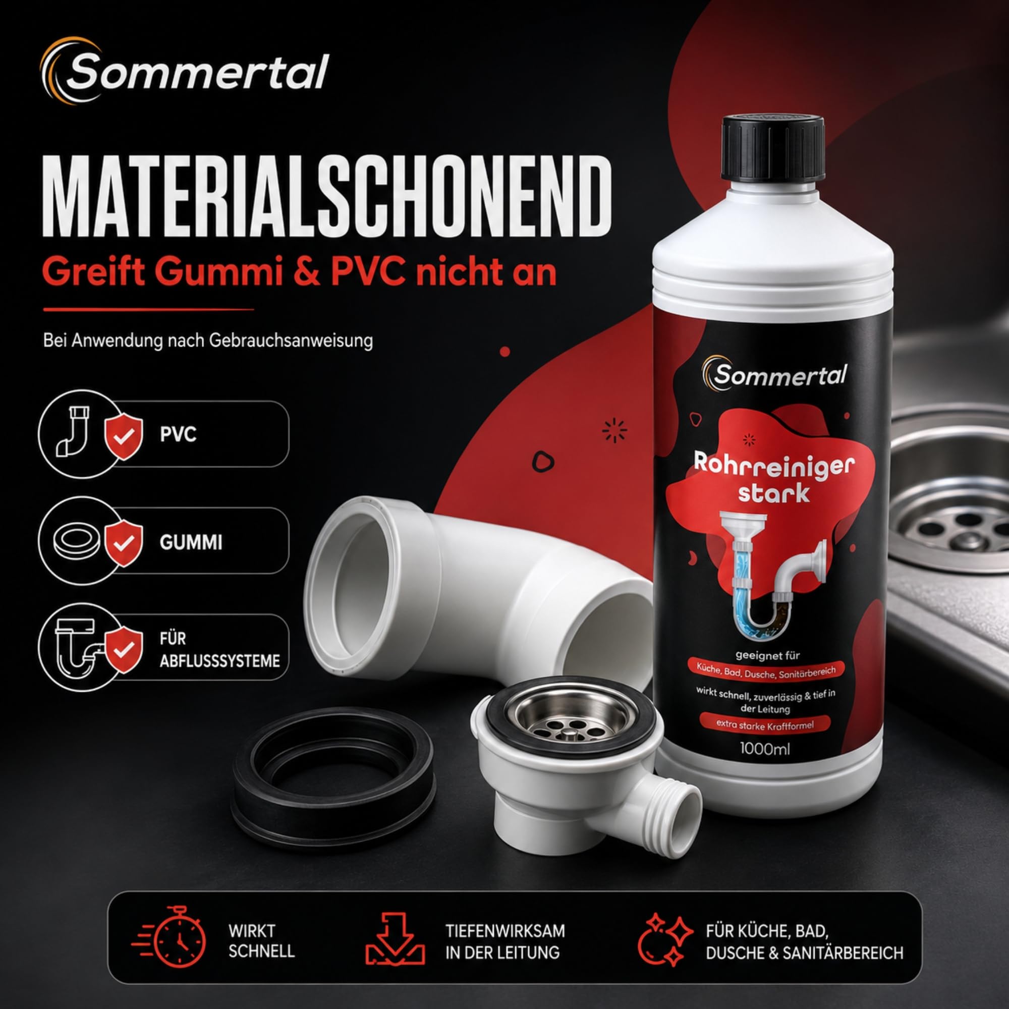 Sommertal Rohrreiniger stark 4000 ml, Abflussreiniger extra stark pH 14