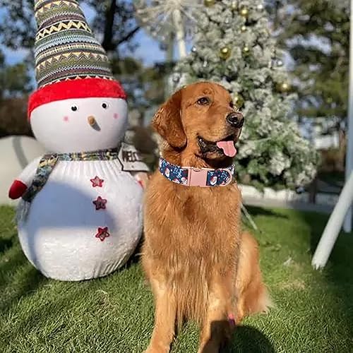 Miniatura 4 de Maca Bates - Collar de perro de Navidad de algodón suave de Papá Noel con hebilla de metal, collar de perro de invierno ajustable para perros