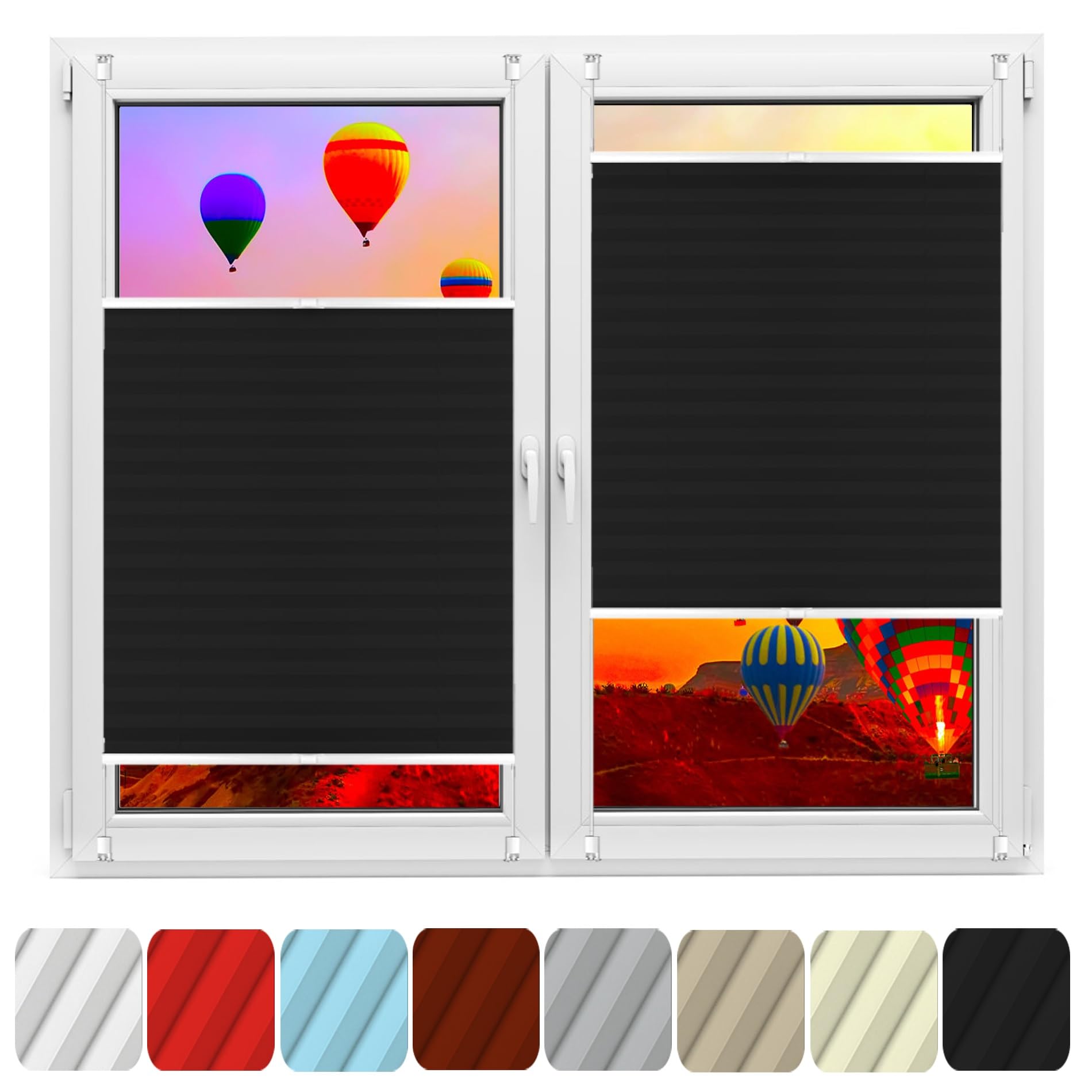 Pleated Roller Blind 105 x 110 cm Light Filtering Privacy Protection No Drill Blinds Shades Quick and Easy Assembly for Windows and Doors Kitchen, Black