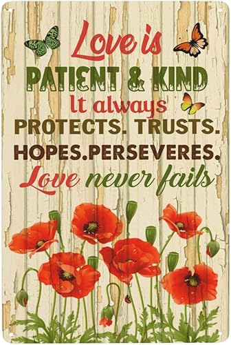 Letrero de metal de aluminio resistente a la intemperie con diseño de mariposa Love is Patient and Kind, decoración de pared personalizada para el