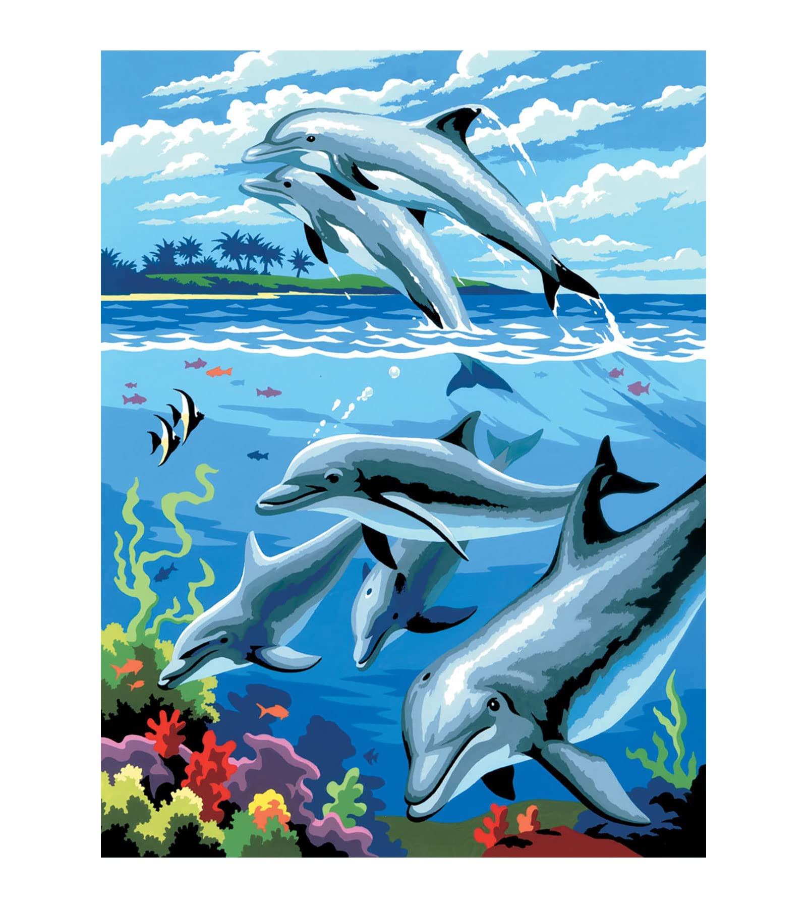 Pracht Creatives Hobby Royal & Langnickel - Painting by Numbers Junior "Dolphins", w zestawie kolory i pędzle, dla dorosłych i dzieci od 8 roku życia