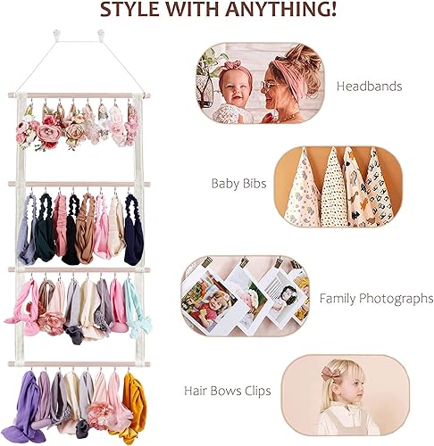 Miniatura 6 de Organizador de lazos para el pelo para niñas, organizador de accesorios para el cabello de bebé, decoración para colgar en la pared para habitación