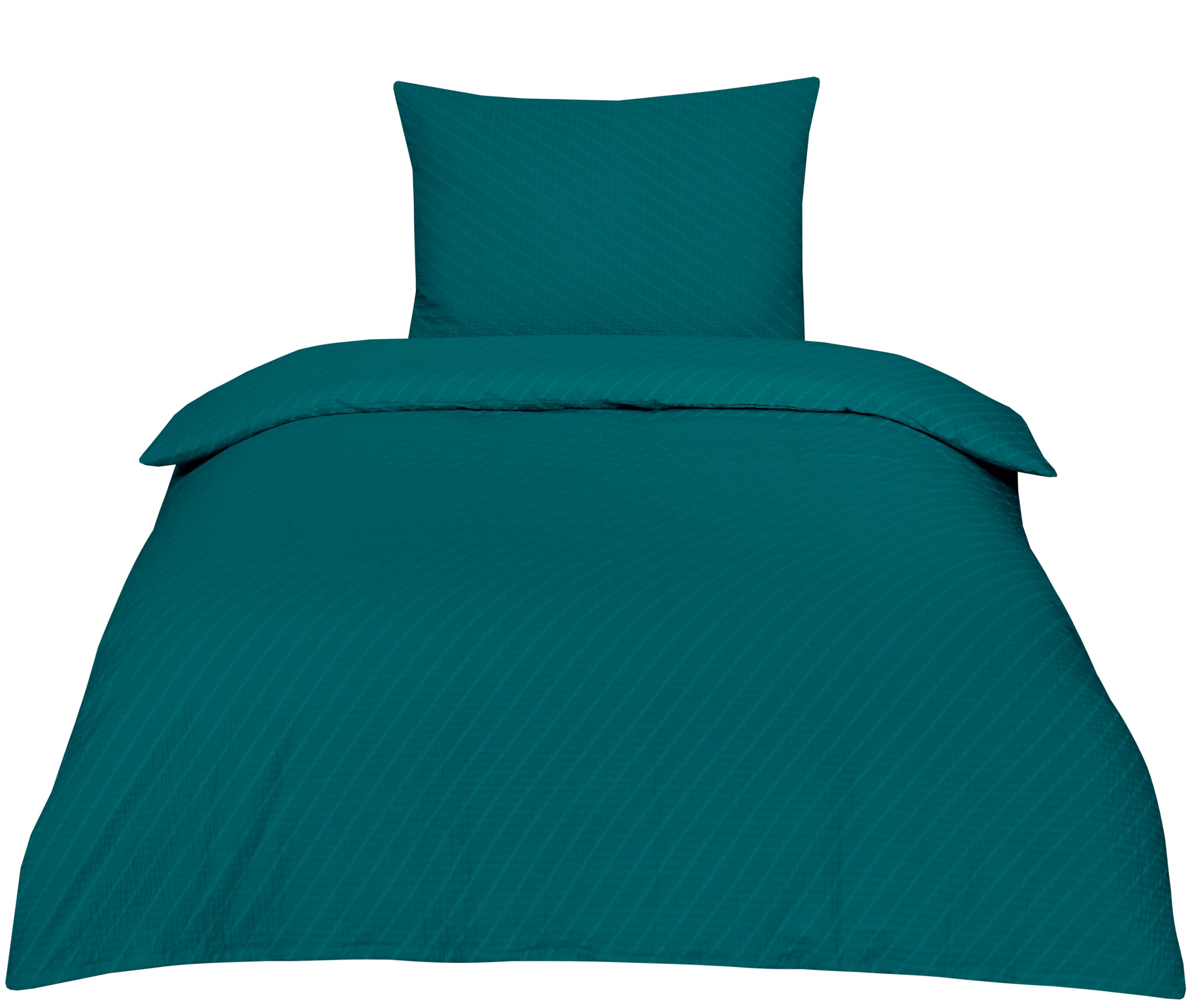 Betz Bettwäsche Seersucker 100% Baumwolle 2 teilige Garnitur Set mit Reißverschluss - Bügelfrei - Größe 135/200 cm + 80/80 cm Farbe Petrol