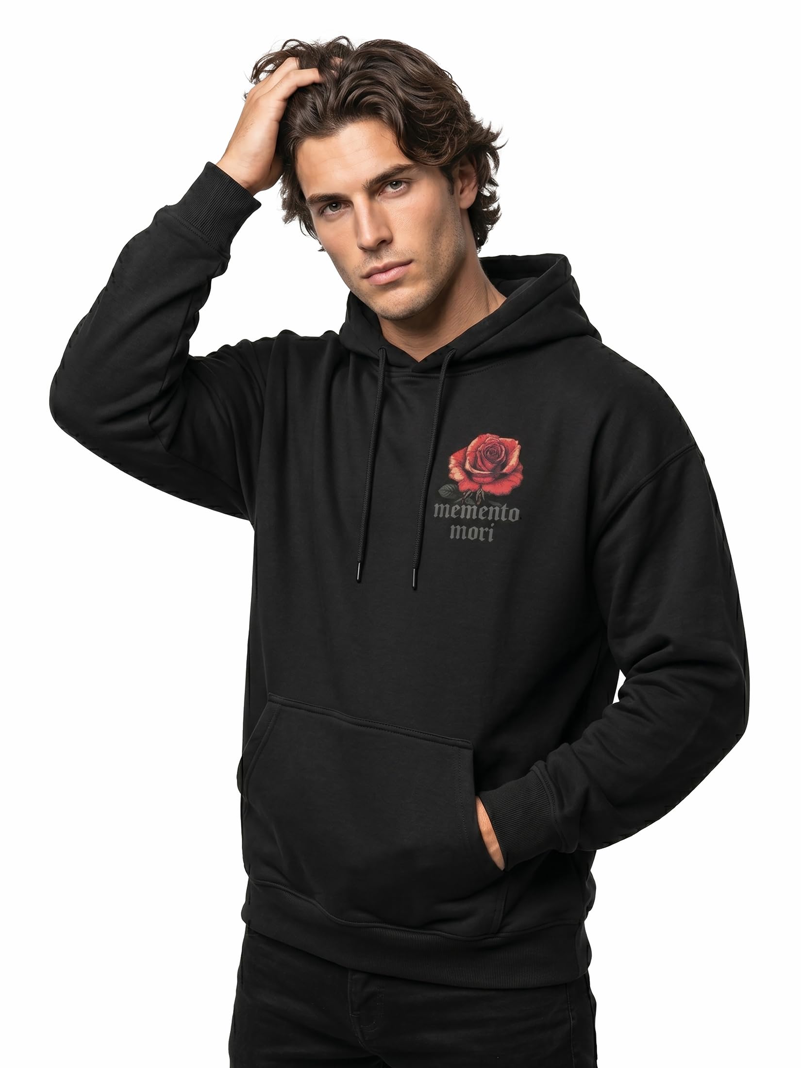 MAKAYA bluza z kapturem męska z motywem róż siłownia GYM styl streetwear vintage boho hoodie