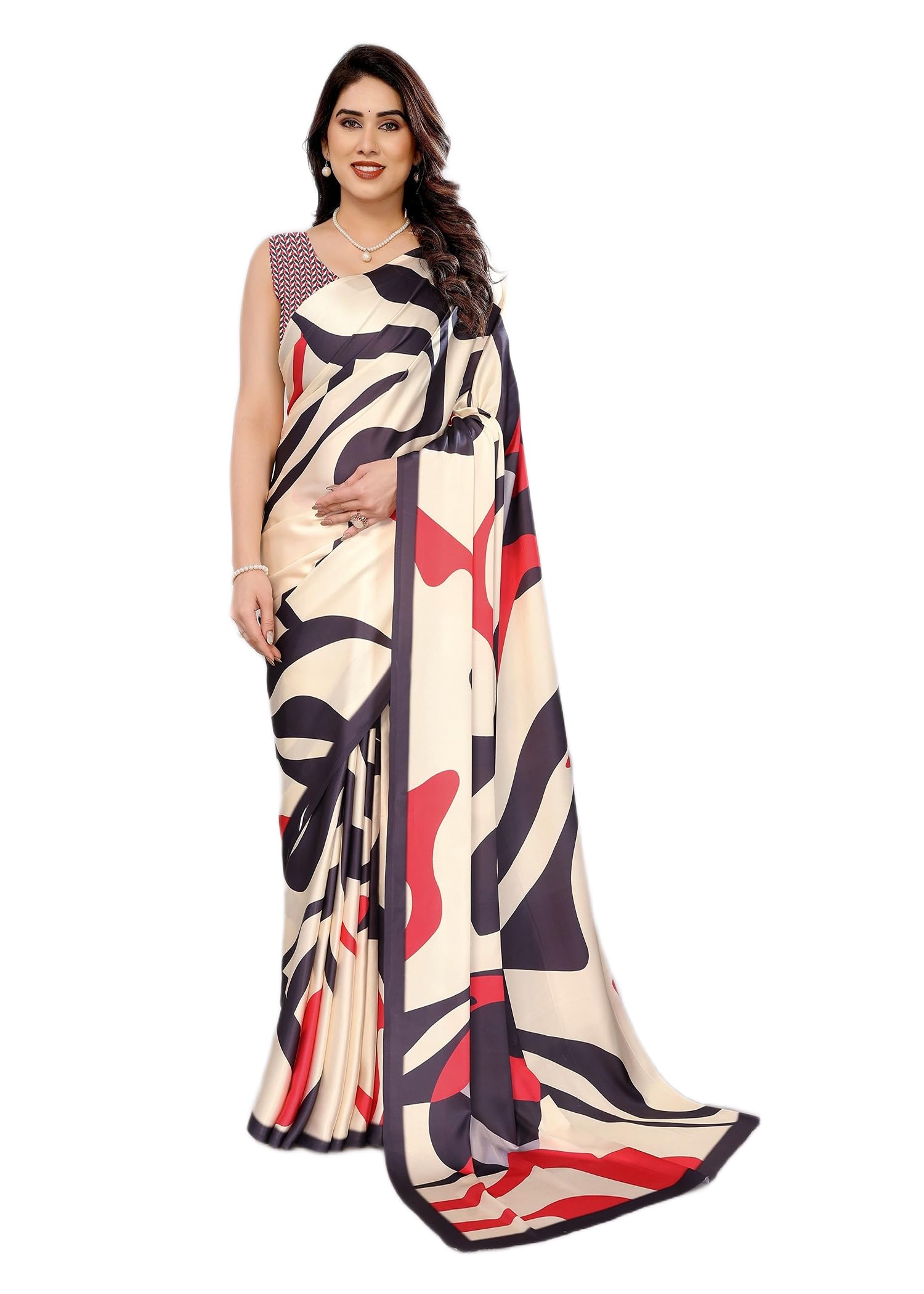 Floral Print Bollywood Satin Saree With Blouse-image-32