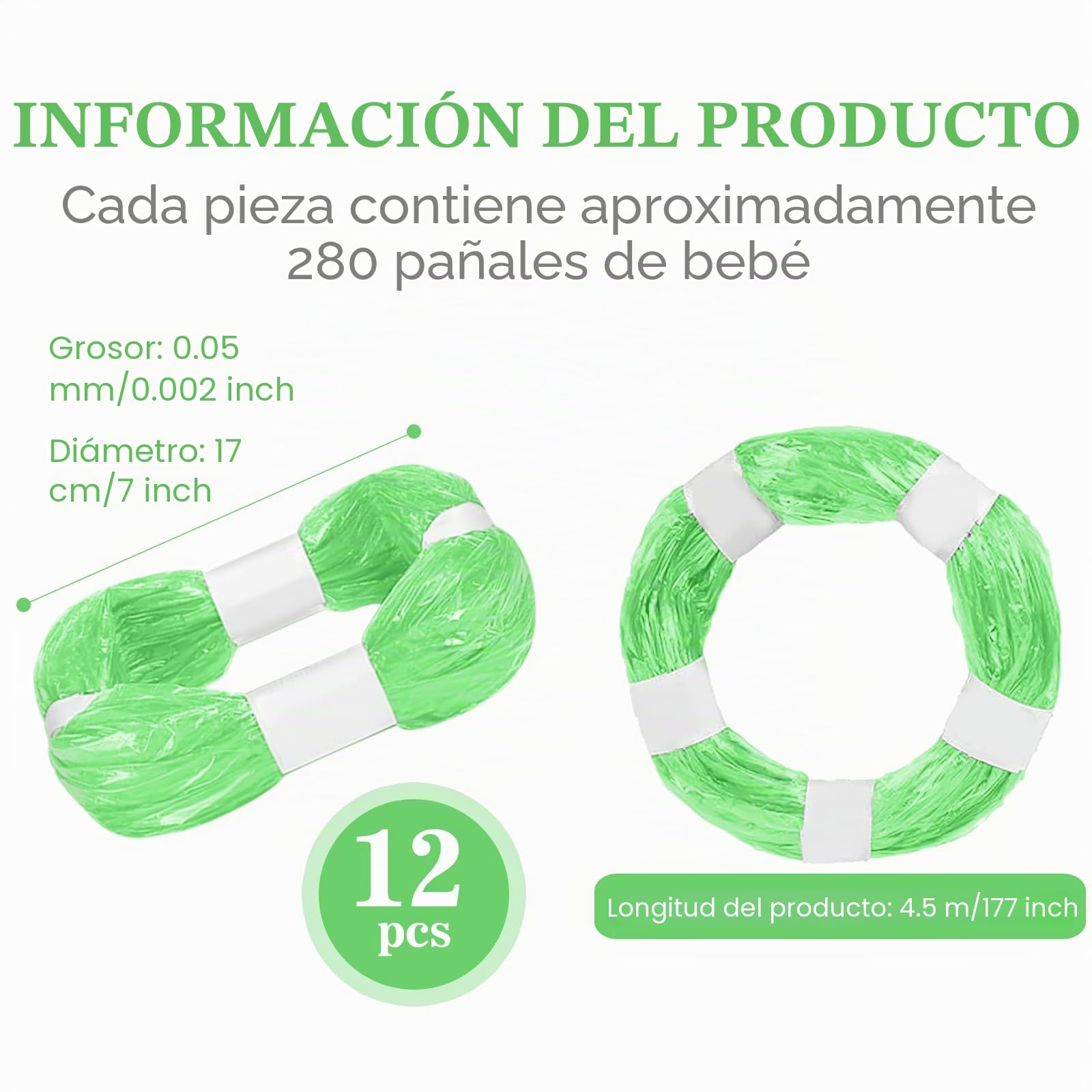 GIBOHOM 12 Recambios Contenedor de Pañales, Recambios de Papelera Pañales Bebe 4 Capas Engrosadas, Bolsas de Contenedor Pañales Compatibles con AngelCare, Litter Locker (Compatible con Todos）