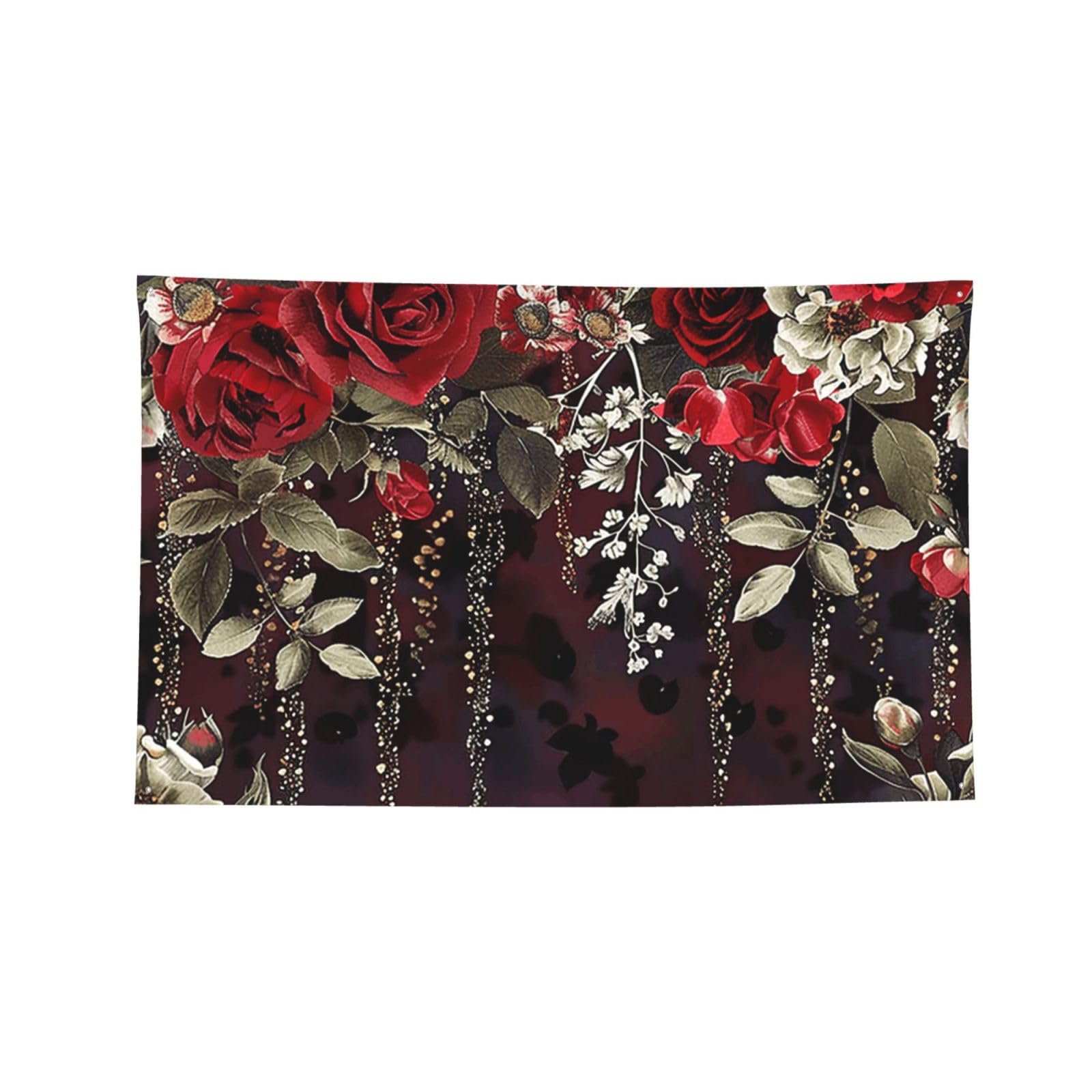 Décoration florale rouge toutes saisons 1,2x1,8m en textile résistant