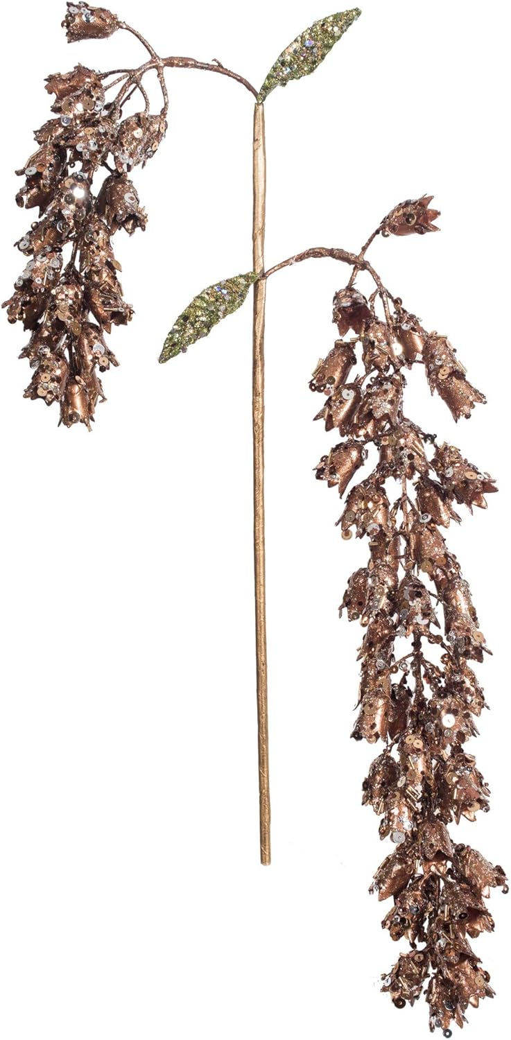 Vickerman 20" Chocolate Pearl Glitter Hanging Foxglove Artificial Christmas Spray. Includes 3 Sprays per Pack.