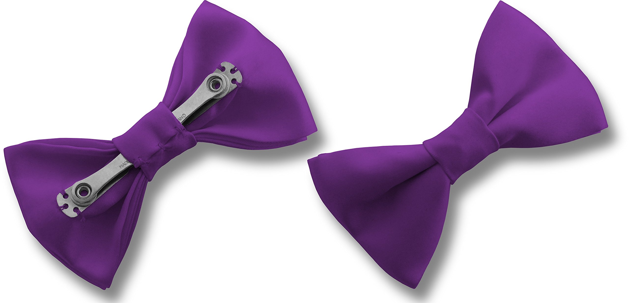 Great British Tie Club Men's Purple Satin Clip On Bow Ties (Purple)