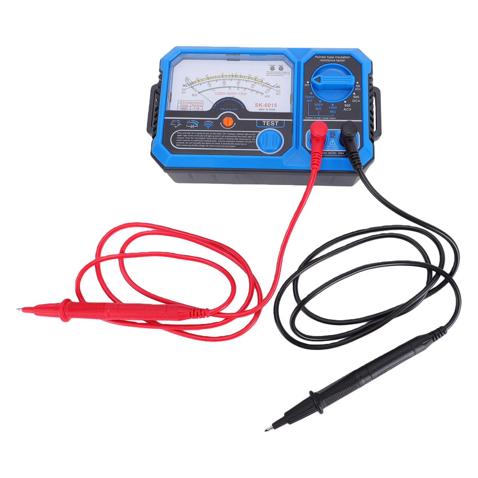Karlak Tester di Resistenza di Isolamento Analogico Misuratore Tensione Tester Elettrico Puntatore Tipo 100 V 500 V 1000 USB C Ricarica Ampio Quadrante Retroilluminato Allarm (SK-6015)