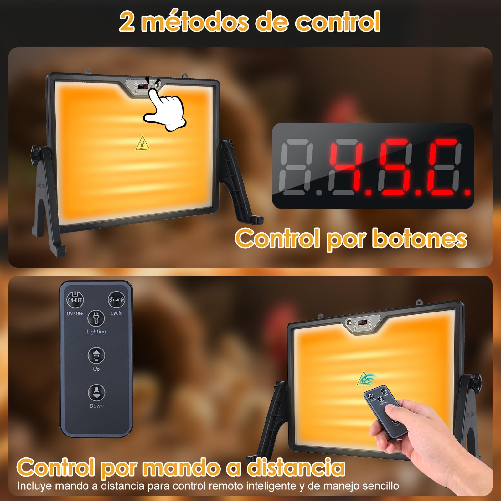 180W Calentador para Gallinero,Criadora de Pollitos,35℃-75℃ Regulable Temperatura,Control Temporizador Calefacción,Calefacción Gallinero Doble Cara con Iluminación,con Contro Remoto