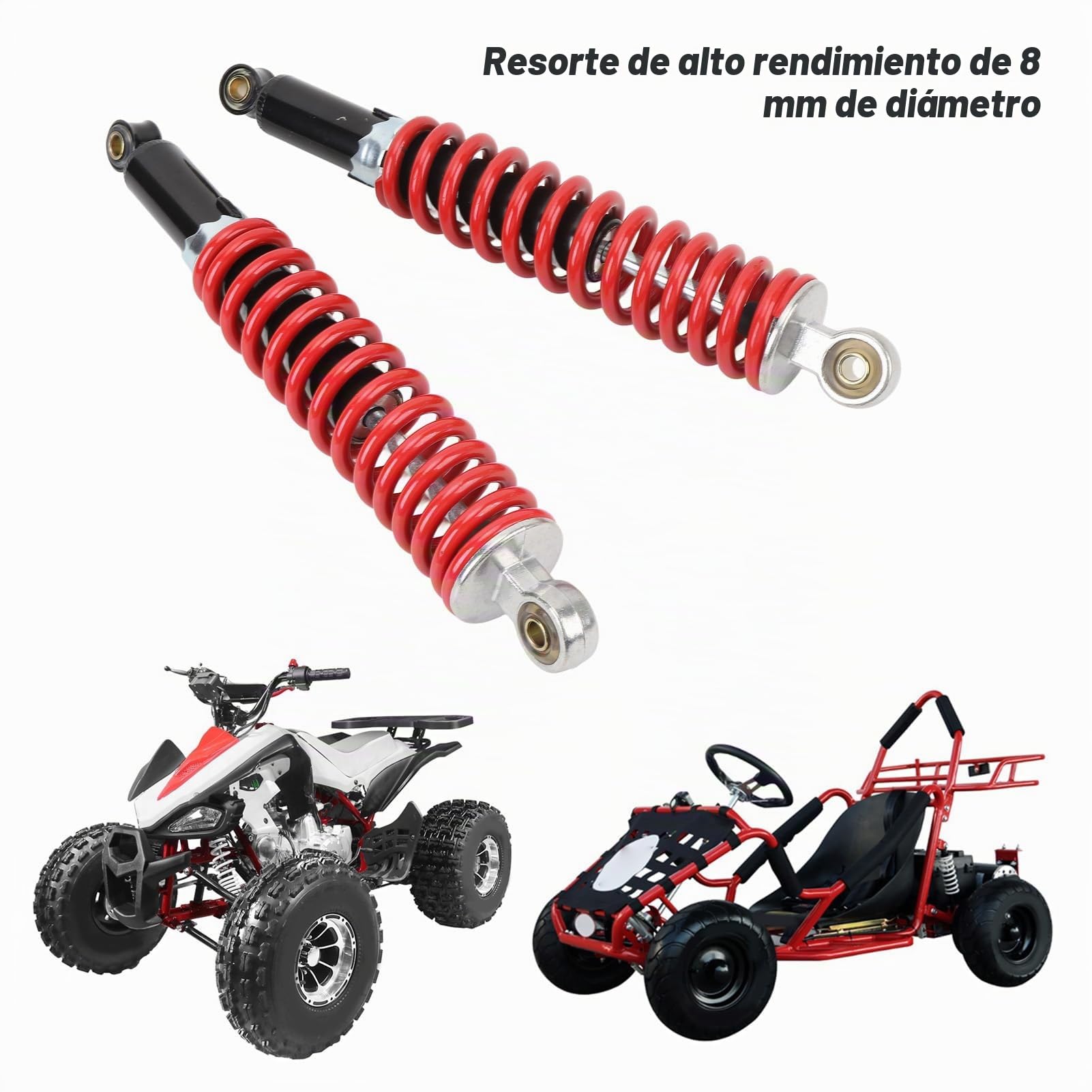 Amortiguador ATV,2 amortiguadores universales de 350 mm con muelle de alto rendimiento de 8 mm, adecuado para motos de cross pit de 50 cm hasta 150 cm, ATV Quad y scooter