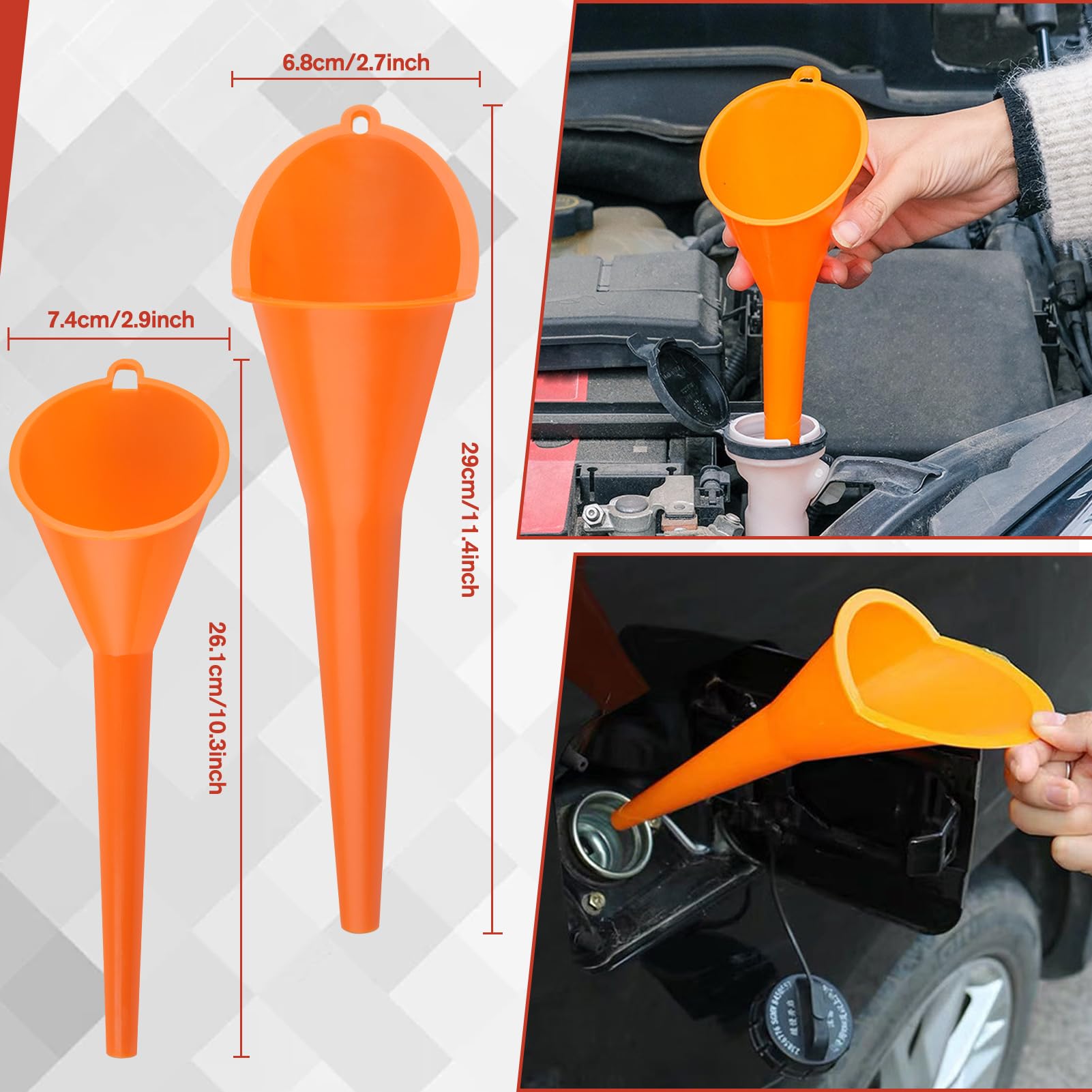 LEONTOOL Samochodowe plastikowe lejki olejowe Zestaw 10 sztuk, elastyczny lejek samochodowy z wężem do spustu oleju o szerokiej szyjce lejki kątowe