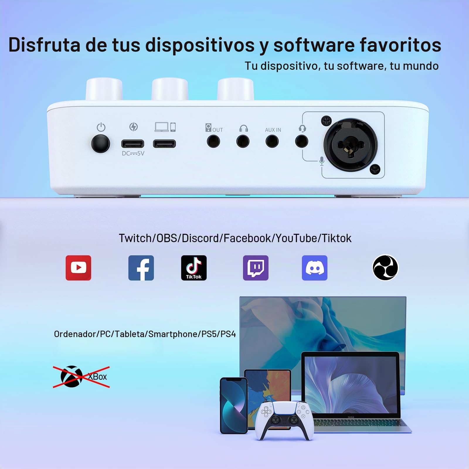 MAONO Mezclador de Audio, Interfaz de Audio con Pre-Amplificador Profesional, RGB, Bluetooth, Alimentación Fantasma de 48V para Transmisiones en Vivo, Podcasting, Creación de Contenido, Gaming