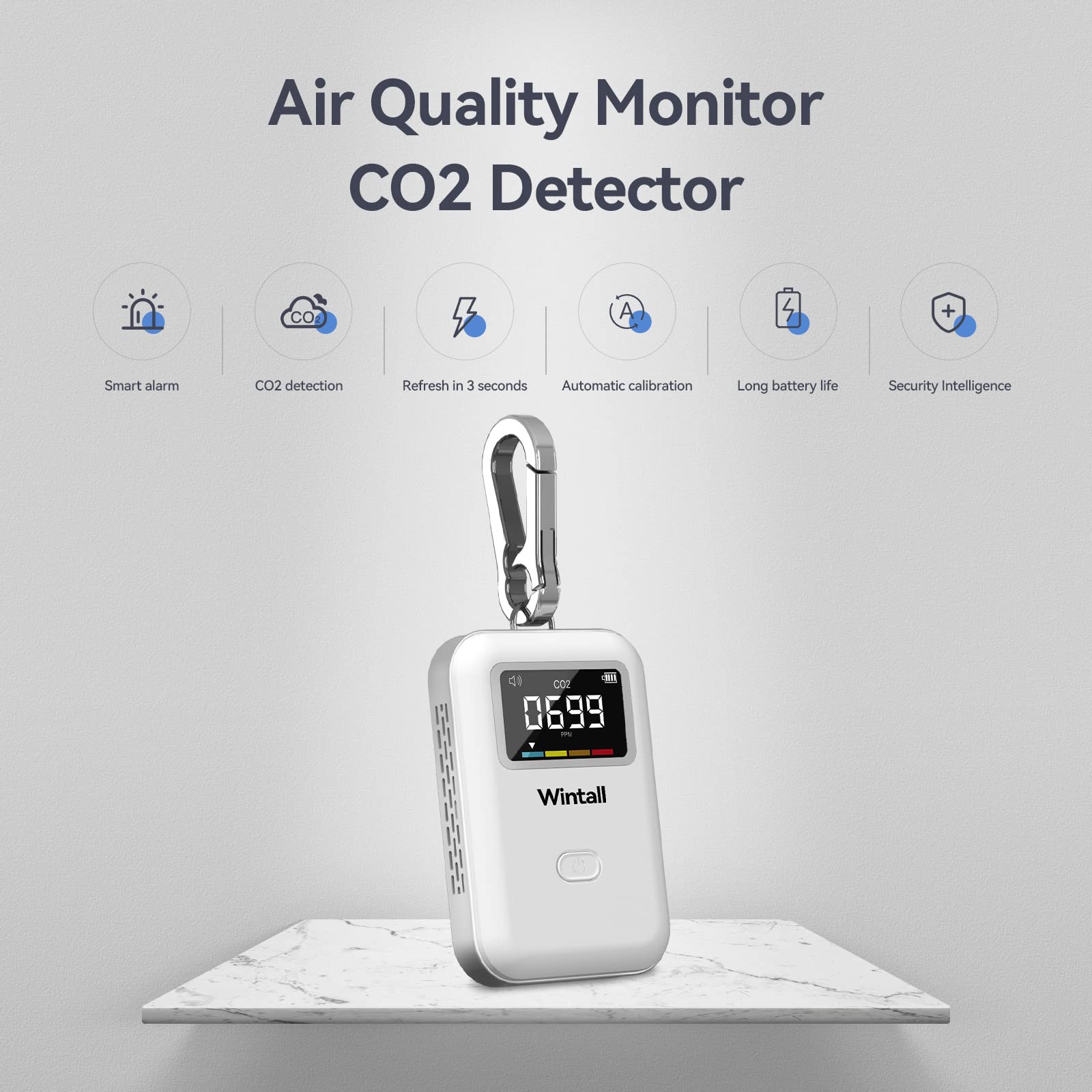 Mini Détecteur de CO2, Moniteur de Qualité de l'air, Moniteur de CO2 élégant et Léger Que Vous Pouvez Utiliser n'importe où