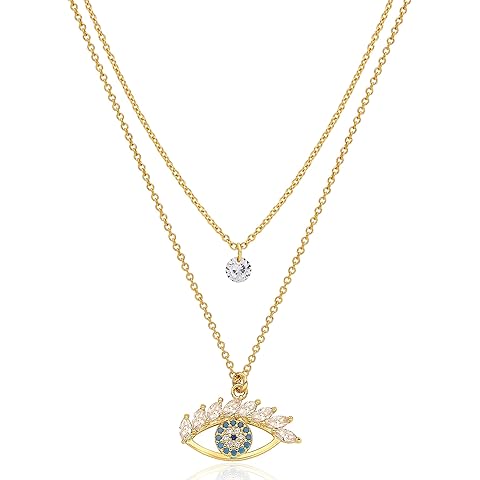 Evil Eye gold necklace for Women/Symbol of protection - 14K Gold Plated Cubic Zirco...