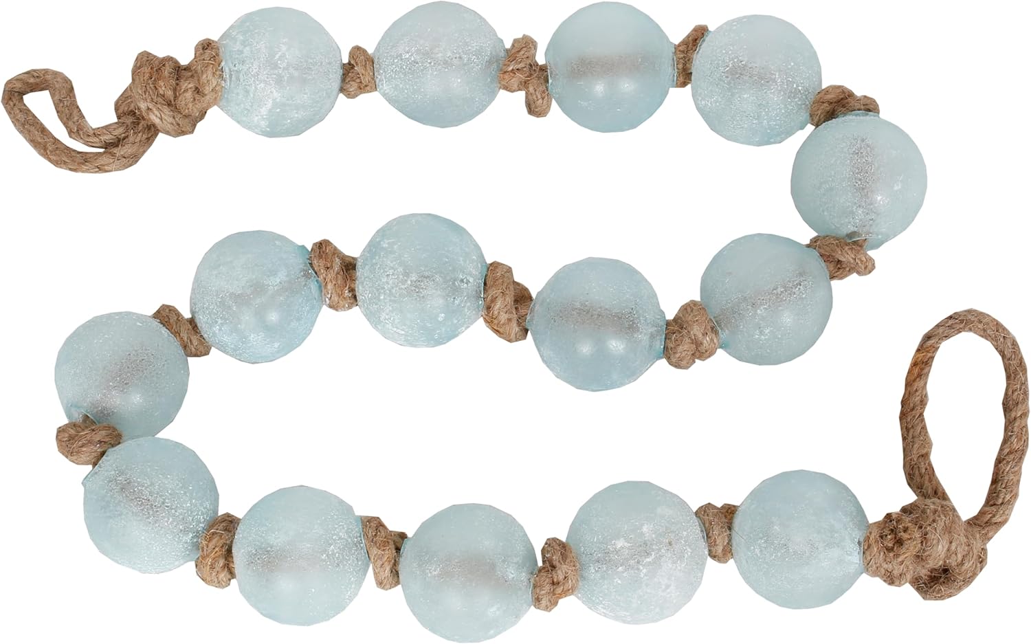 Handcrafted 48 inch Garland with 15 Pieces Sea Glass Balls 2 inch in Diameter, Tabletop, Bowl and Tray Décor Blue