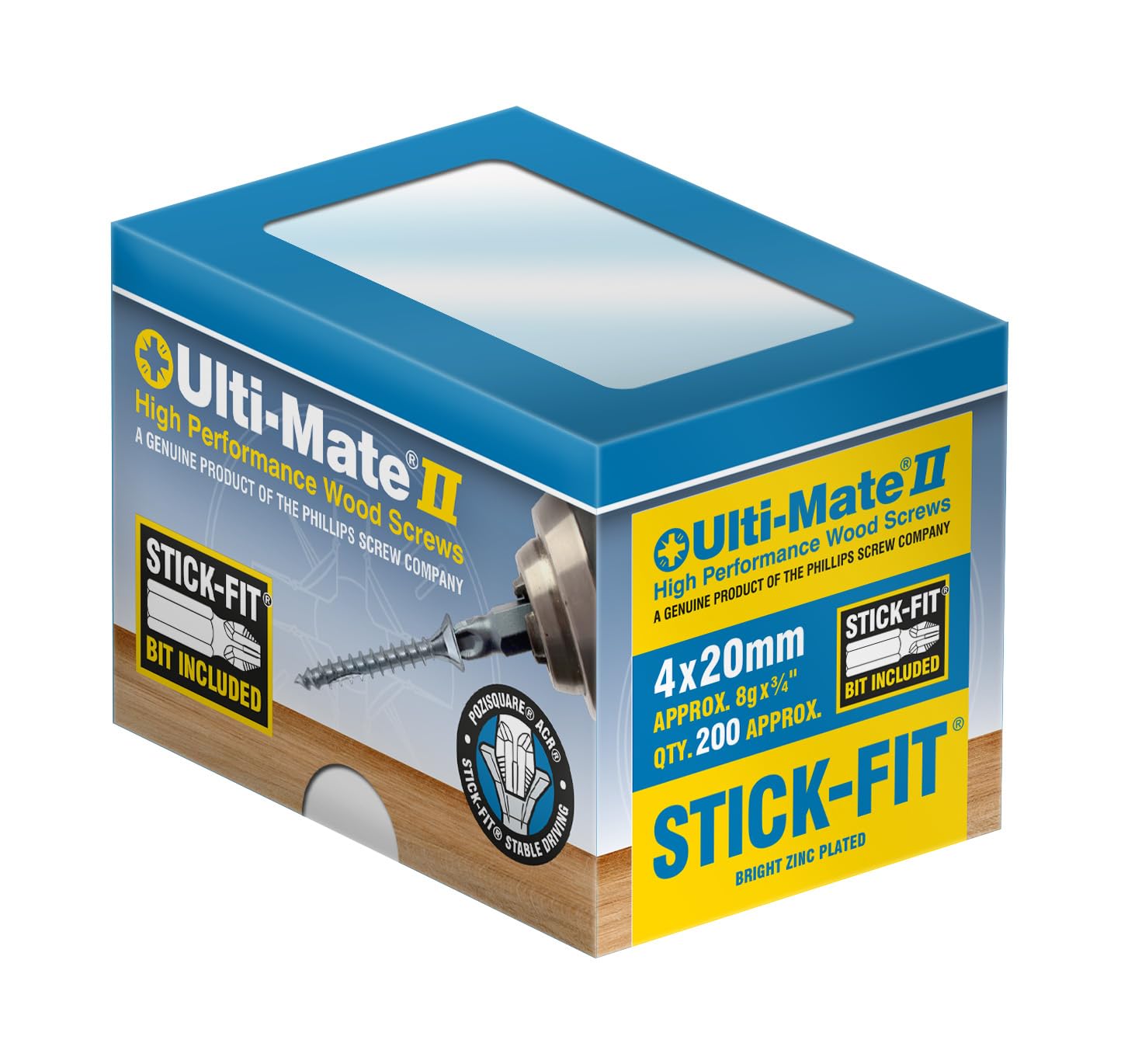Ulti-Mate Woodcrews - Bright Zinc Plated - 4.0 x 20mm - Box of 200