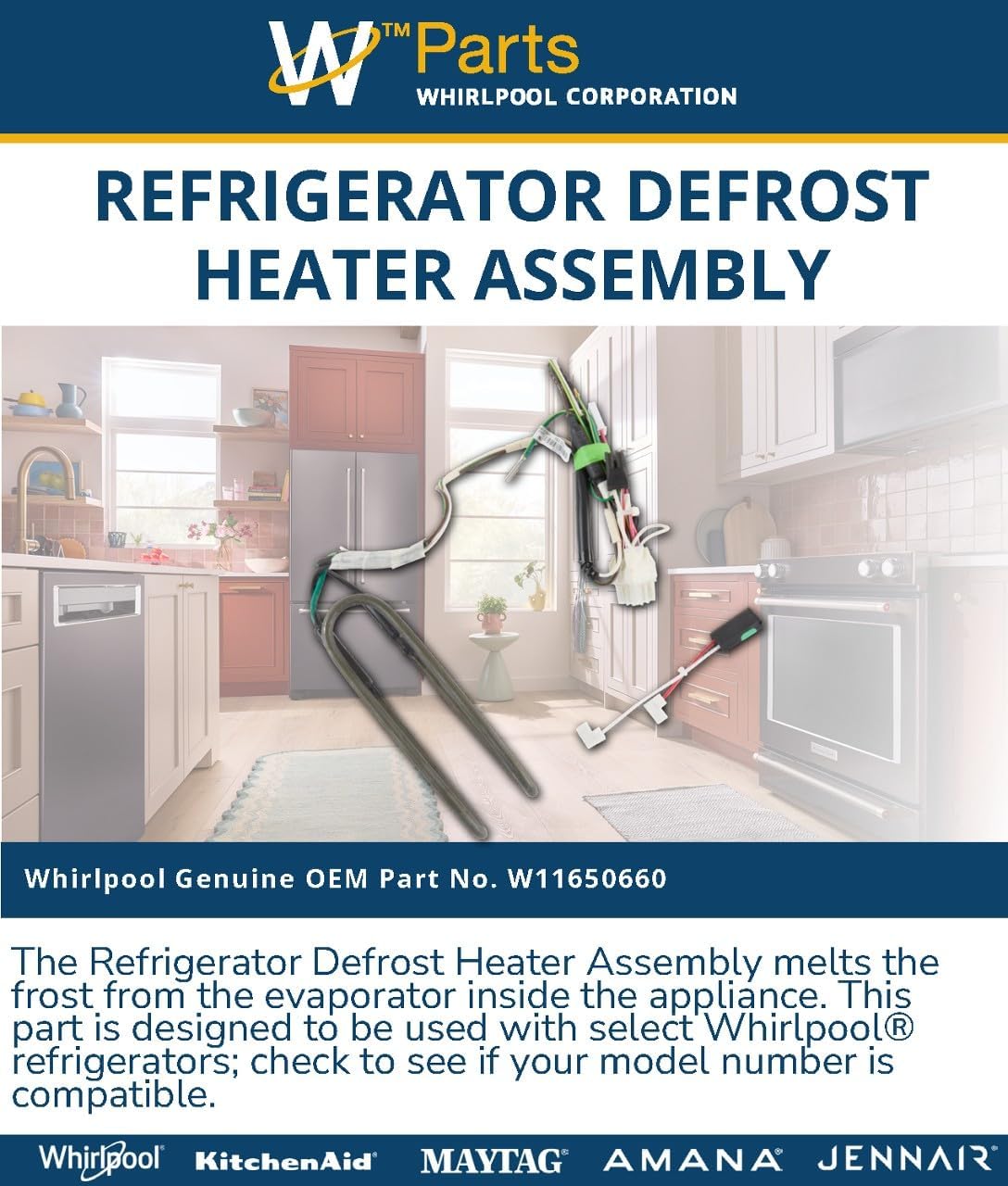 Whirlpool W11650660 OEM Refrigerator Defrost Heater Assembly