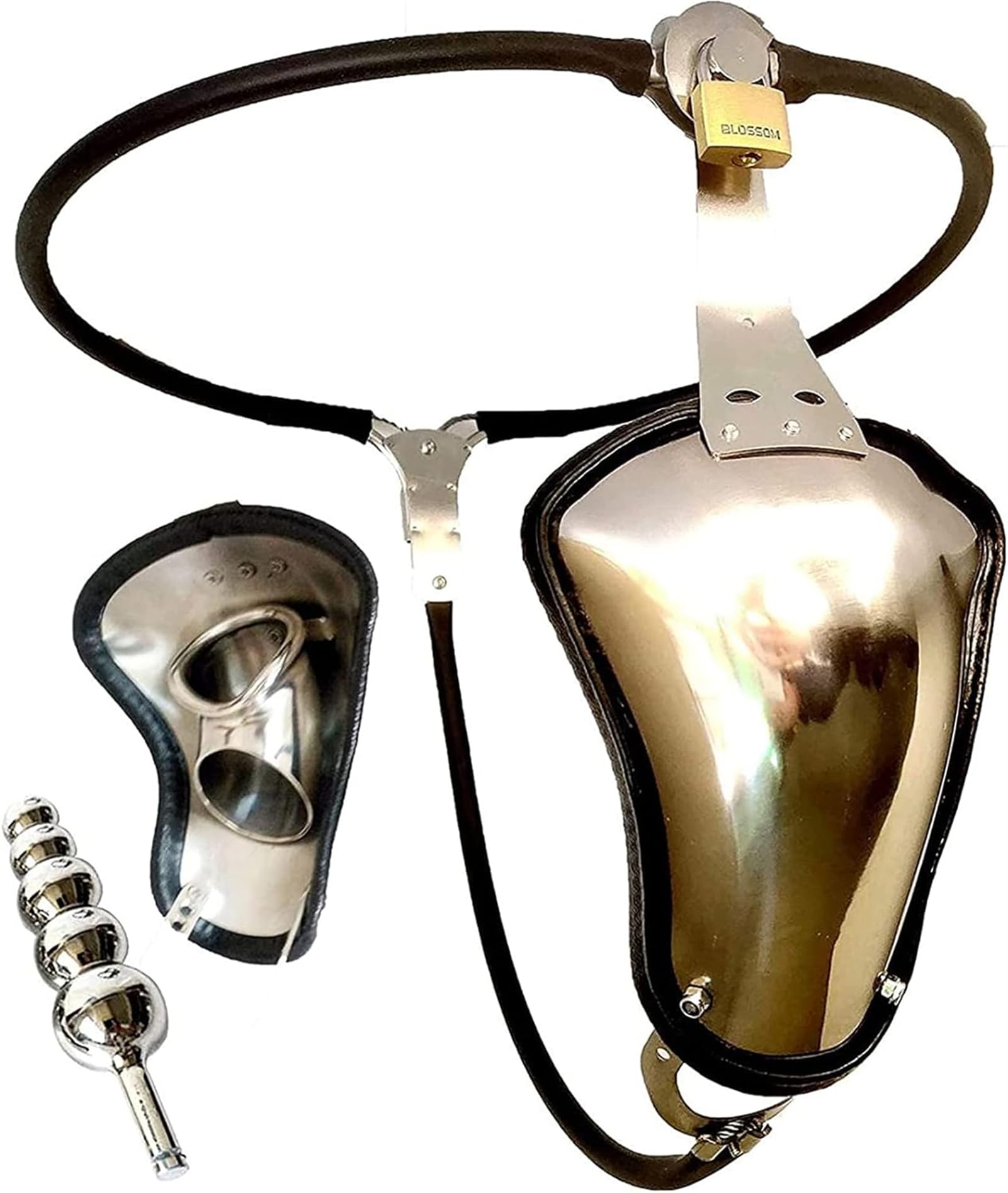 Cintura di castità in acciaio inossidabile con gabbia for il pene e plug anale rimovibile, set di biancheria intima bondage, giocattoli sessuali for uomini e donne(Waist 70~76cm)