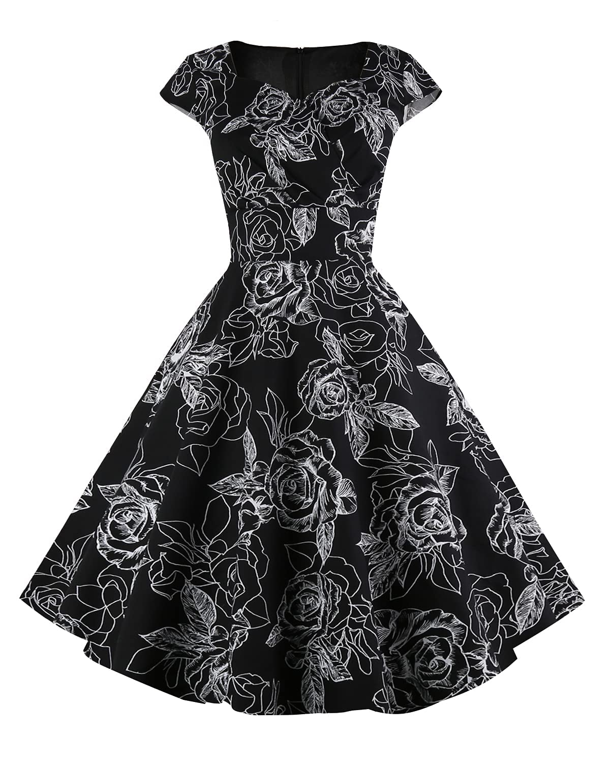 Hanpceirs Women's Cap Sleeve 1950s Retro Vintage Cocktail Swing Dresses with Pocket