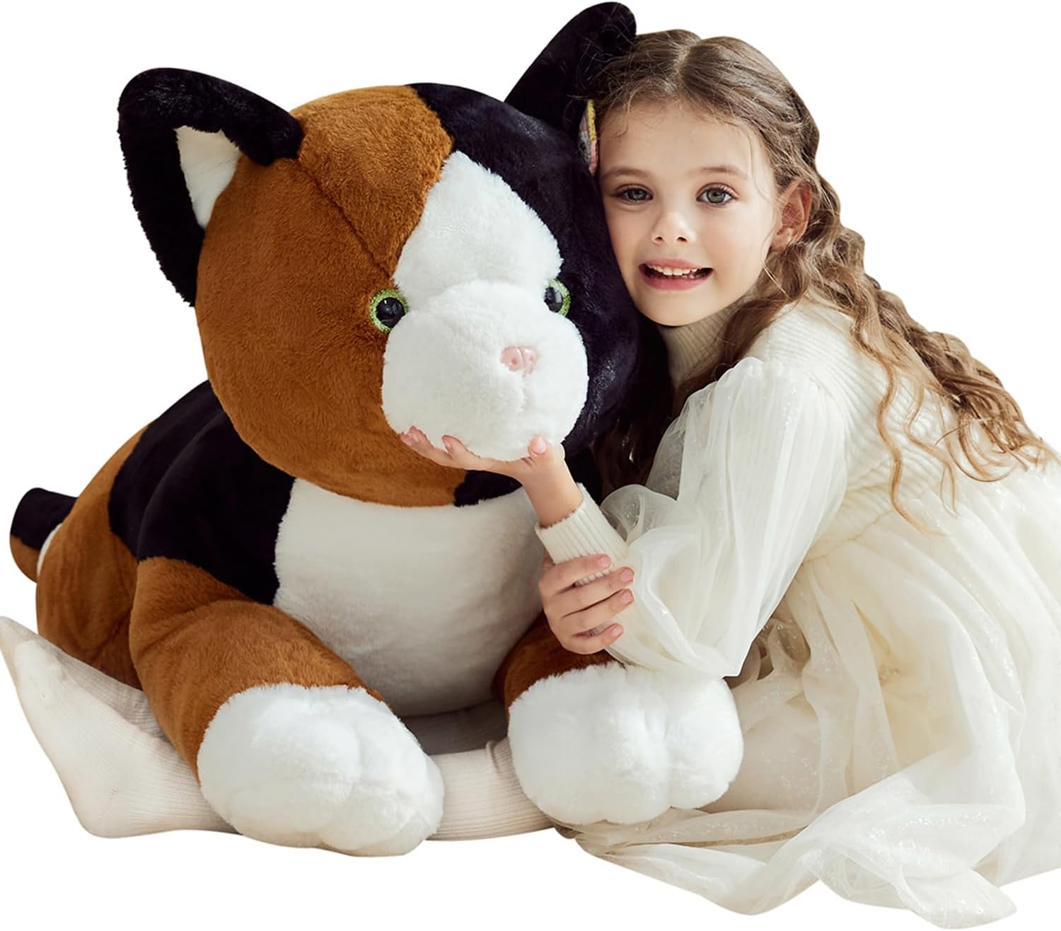IKASA Giant Calico Cat Stuffed Animl Plush Toy,Big Large Jumbo Soft Toys,30" Huge Size Cute Fluffy Plushy Oversized Fat Plushie,Gifts for Kids