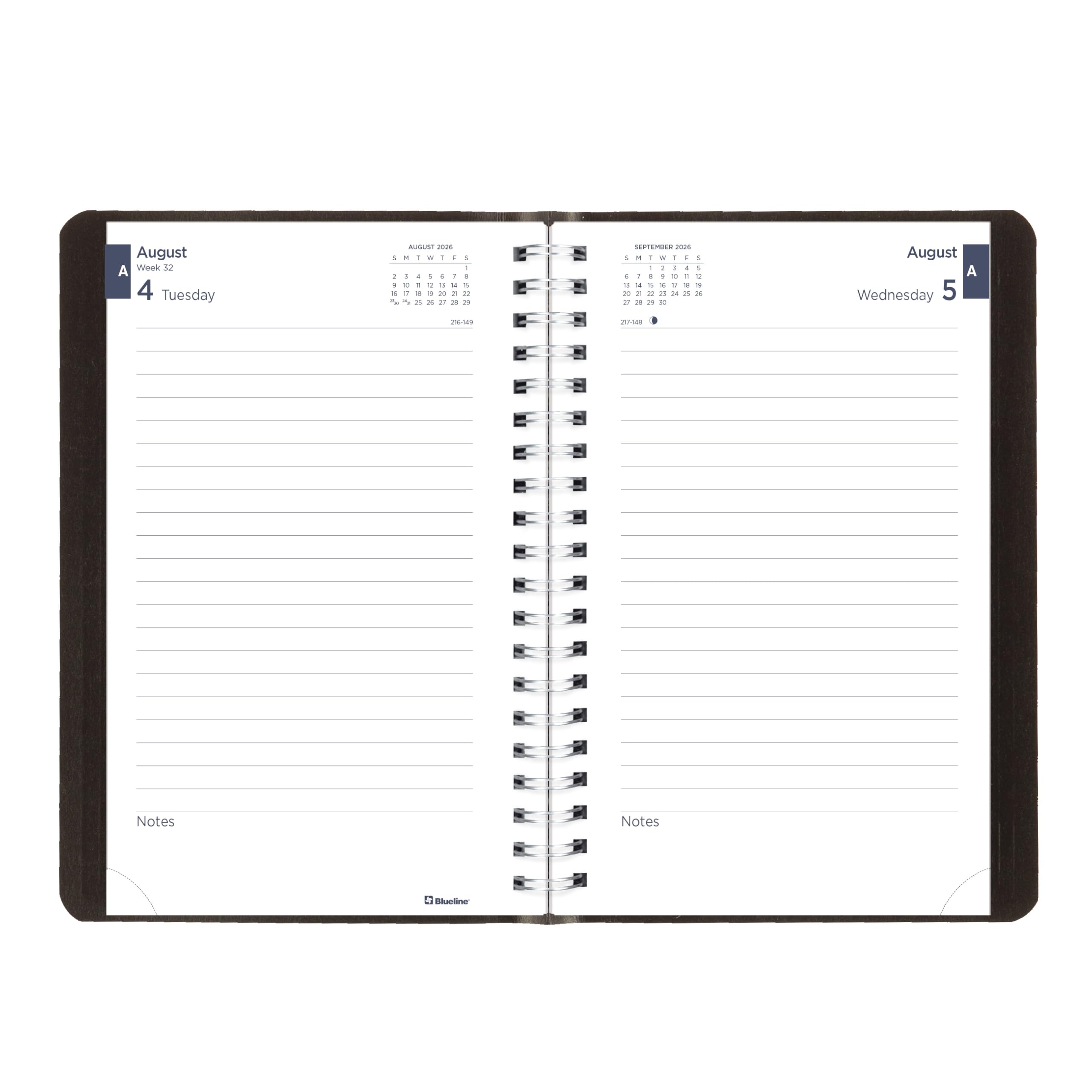 Blueline® Essential - Agenda académica diaria/mensual, agosto de 2026 a julio de 2027, encuadernación de doble alambre, cubierta Vicuana suave, 8 x 5 pulgadas, color negro (CA201.BLK)