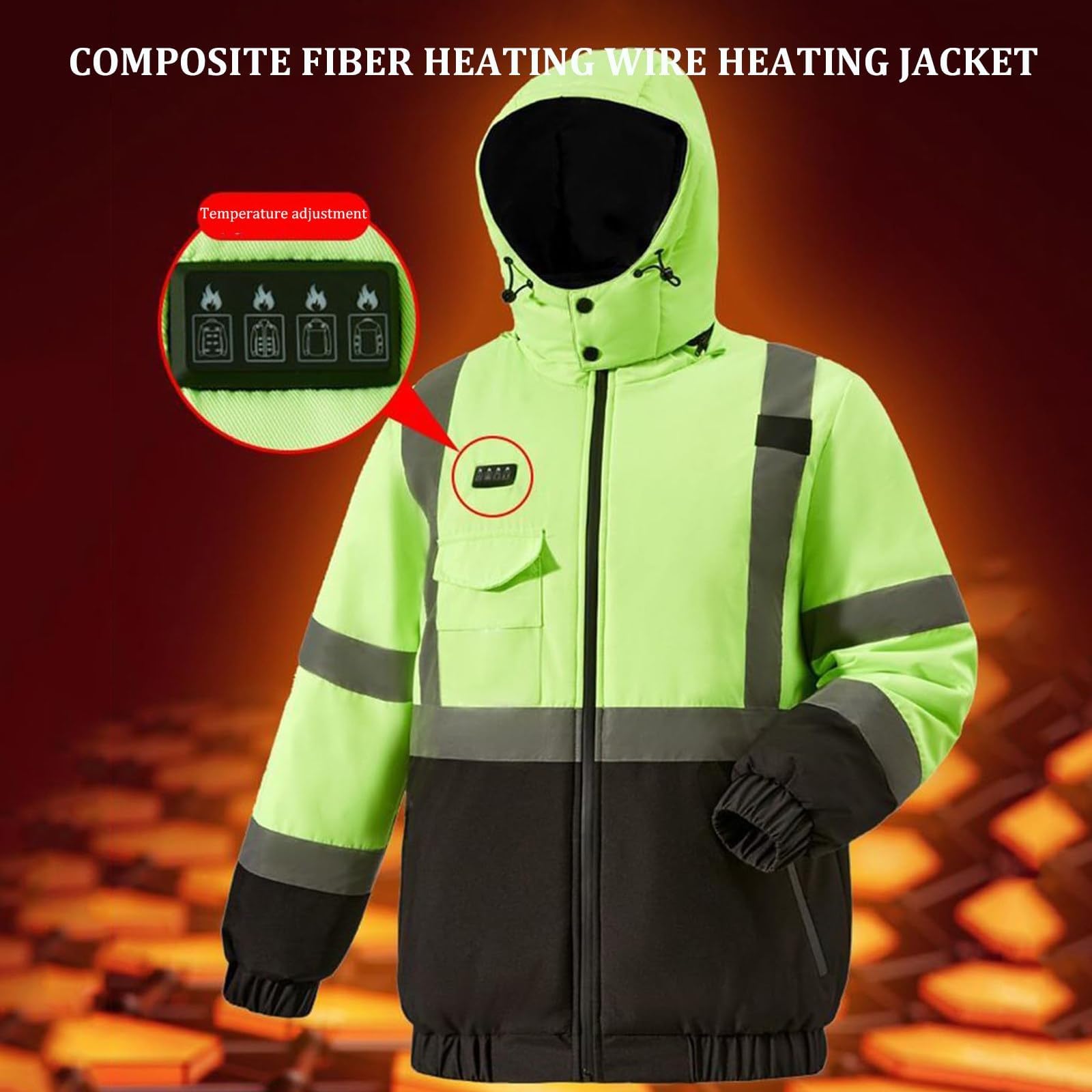 Sudadera Con Capucha De Seguridad Alta Visibilidad, Chaqueta Térmica Para Hombre Y Mujer, Chaqueta Calefactable Alta Visibilidad, Abrigo Con Capucha Con Calefacción USB, 29 Zonas De Calor(L)