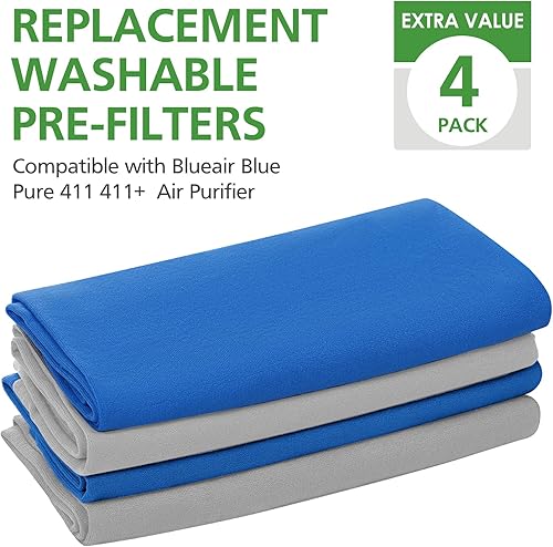 Miniatura 6 de Paquete de 4 prefiltros lavables de repuesto para Blueair Blue Pure 411, 411+, 411 purificador de aire automático y mini 411, elimina polen, polvo,