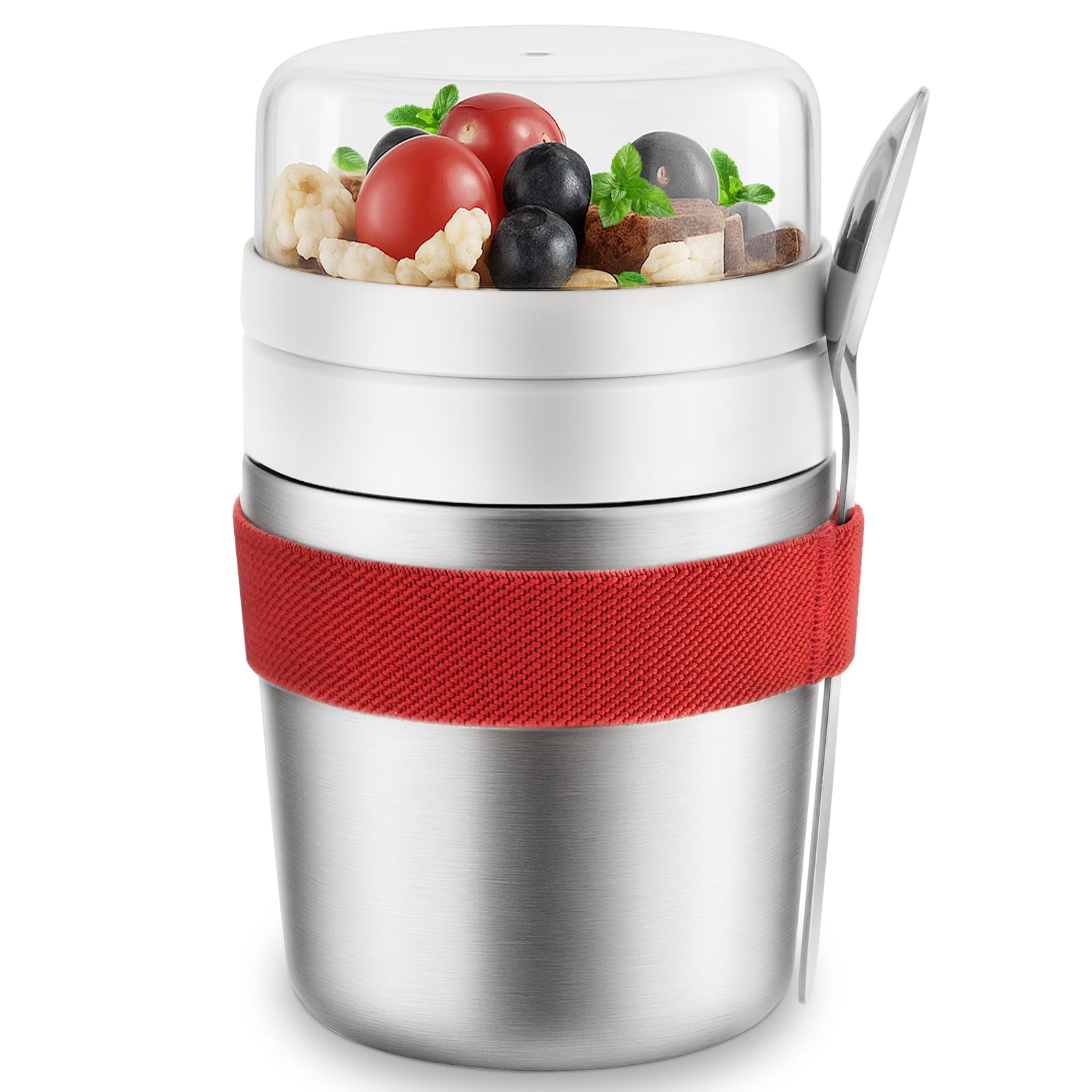 Kubek na musli na wynos 500 + 200 ml, ze stali nierdzewnej, wewnętrzna ścianka, kubek termiczny do jedzenia, izolowana stal szlachetna kubek na jogurt do musli