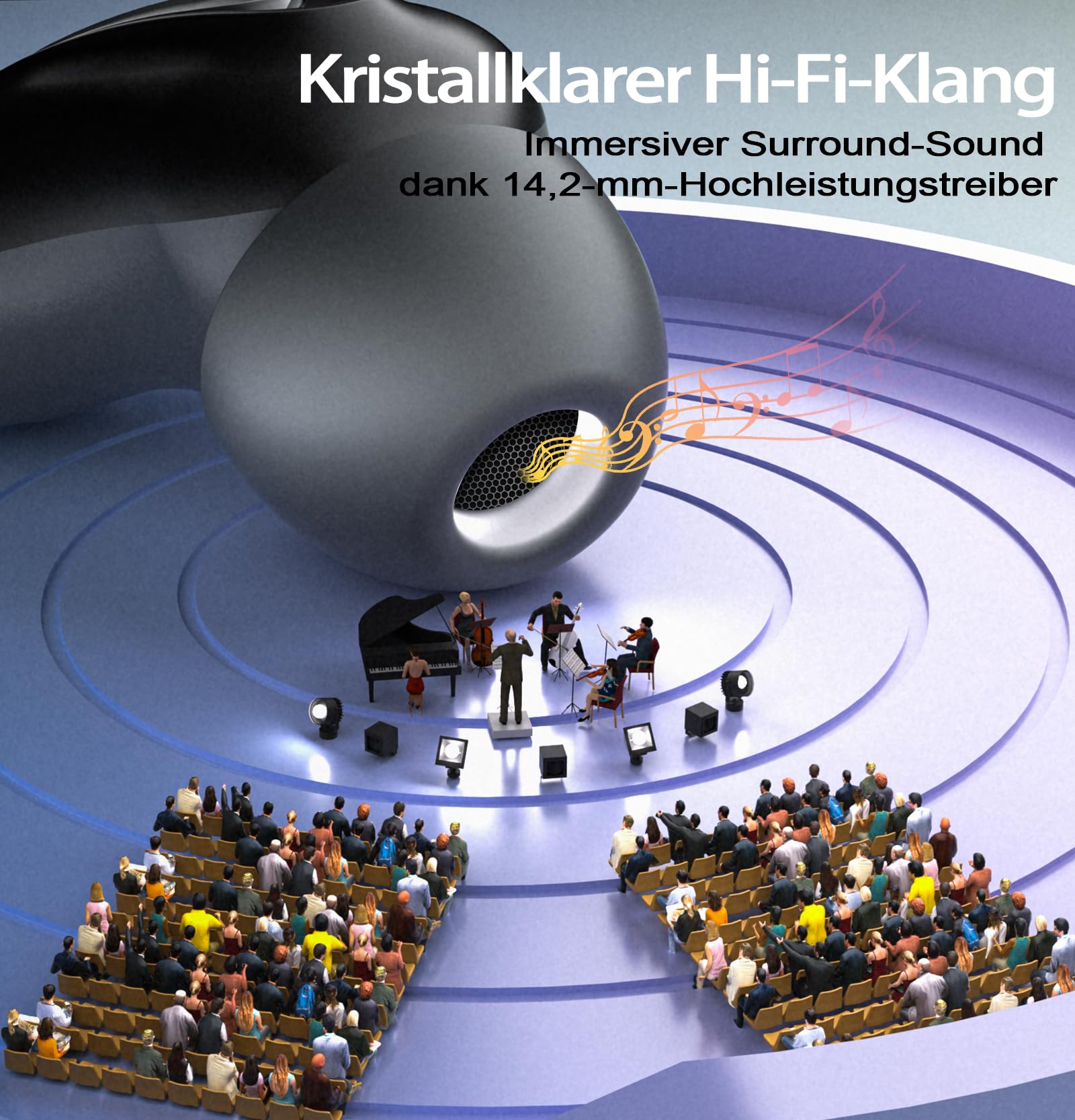 Bluetooth Kopfhörer, Schlafkopfhörer, In-Ear Kopfhörer Kabellos Bluetooth 5.4, Hi-Fi Sound mit ANC+ENC 4 Mikrofone 48H Kopfhörer, IPX7 Schlafmodus ohne Warnungen komfortabel Seitenschläfer Samtschwarz