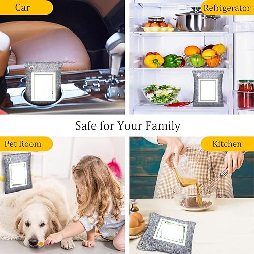 Miniatura 8 de Bolsas de carbón de bambú absorbentes de olores, 2 paquetes de 7.05 oz de bolsas desodorantes de carbón con ganchos, bolsas purificadoras de aire de