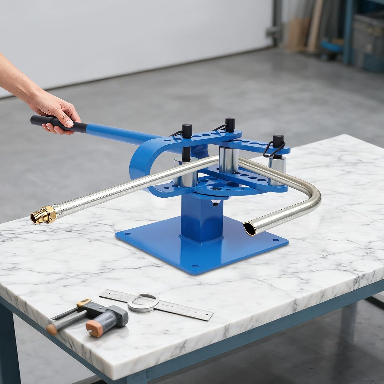 YP-9 Manual Bender, Manual Pipe Bender 1"-3" Heavy Duty Round Square Bar Metal Bender with 7 Bending Dies, Metal Rod Bar Bender Bending Tool for Construction Site Auto Repair