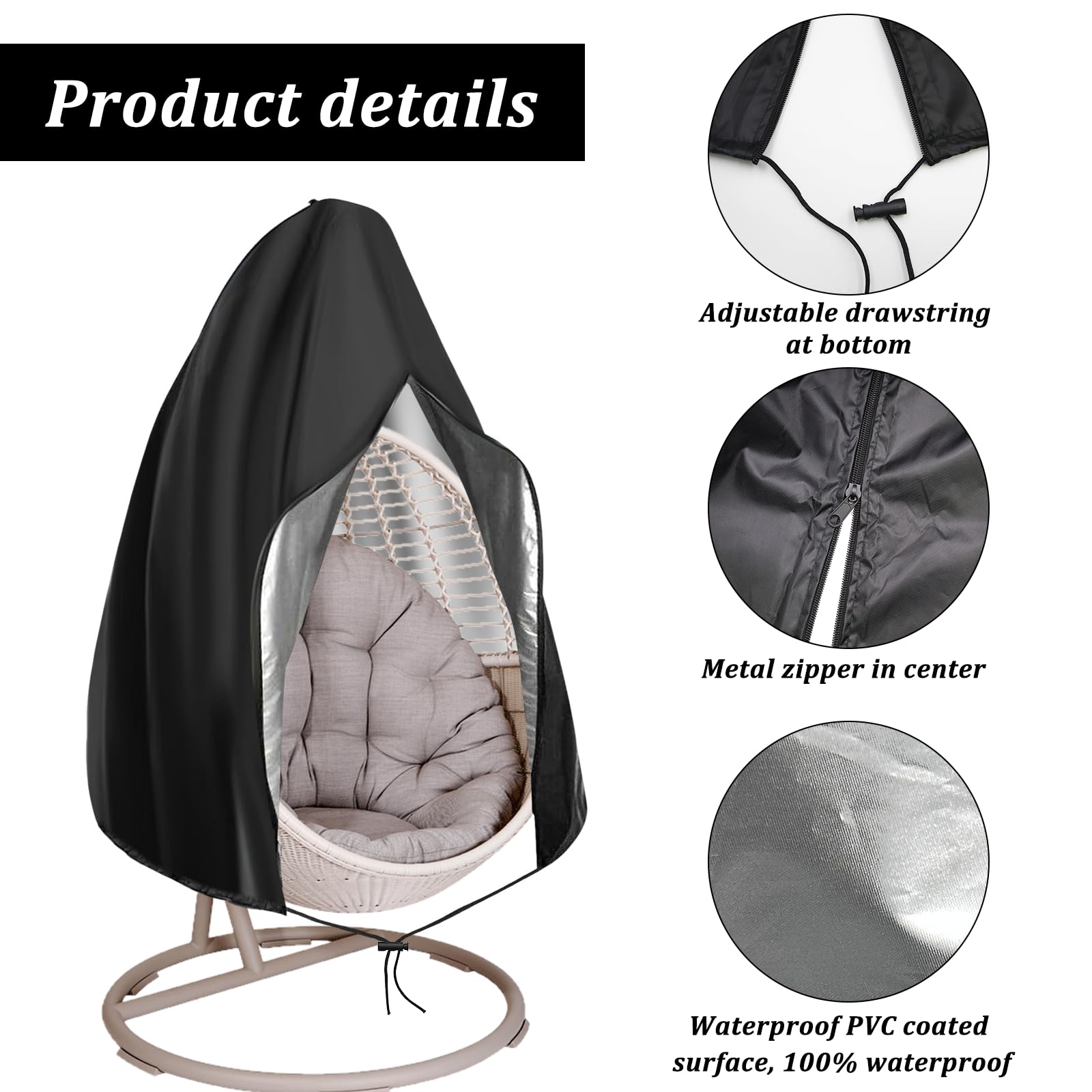 OMJMYY Hängesessel Abdeckung 210D Schutzhülle für Hängesessel 190x115cm Abdeckhauben für Schwebesessel Outdoor Hängestuhl Schutzhülle mit Reißverschluss Kordelzug Wasserdicht Winddicht UV-Beständig