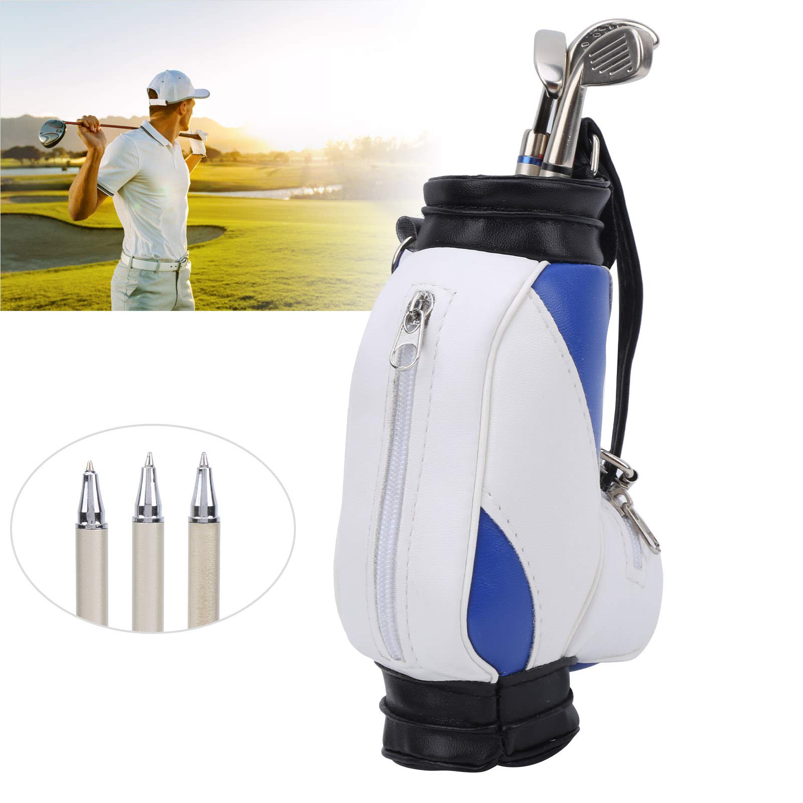 Culnflun Mini Golf Pens Holder, Desk Decoration Golf Gift Golfer Fans Accessories with Pen Organizer Storage Area Red Blue Black Perfect Event Souvenirs (Blue White) - Image 4