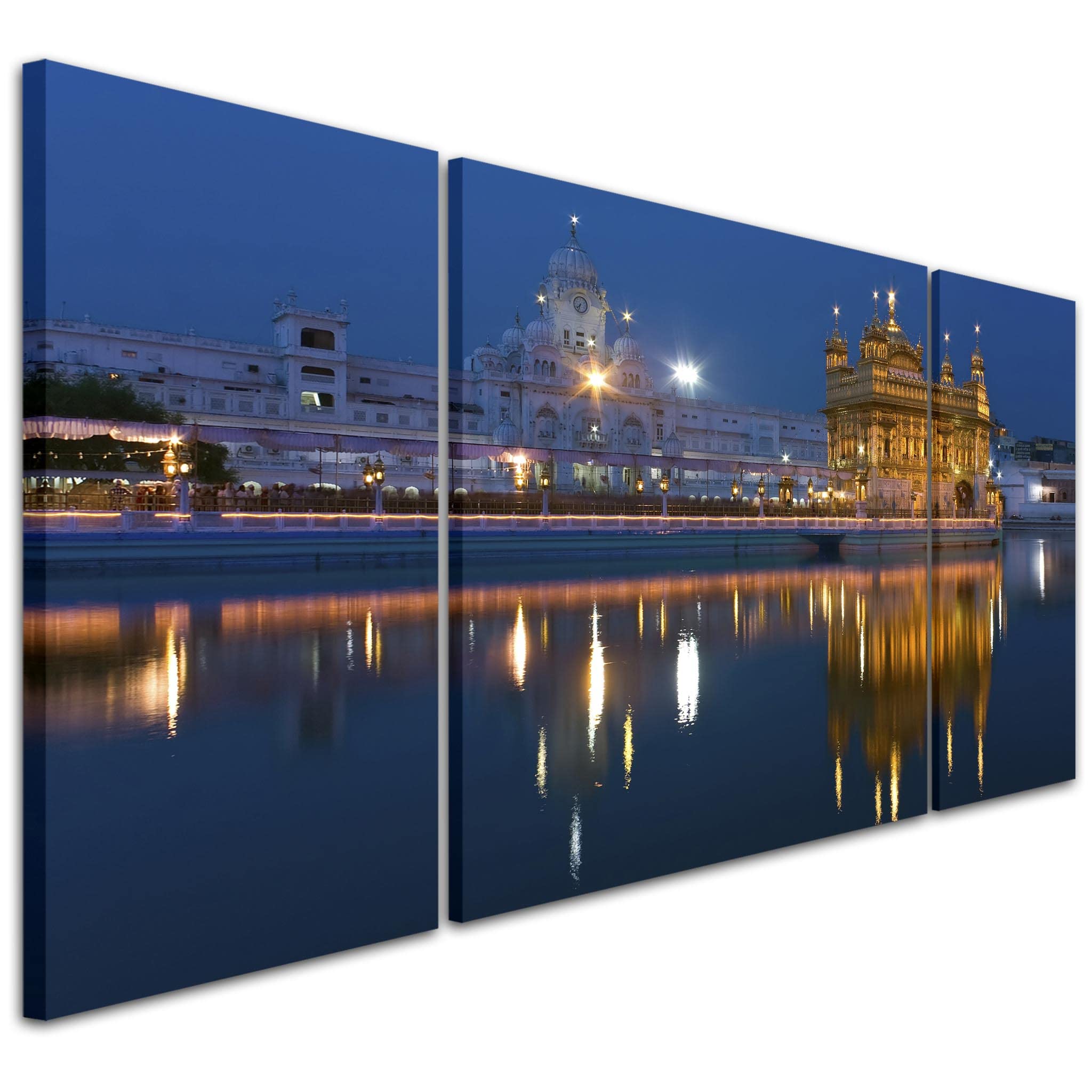 Wallfillers Blue,Golden Blue Sikh Golden Temple Amritsar Canvas Wall Art Print - 3Ac196 Xxl - 191X65cm