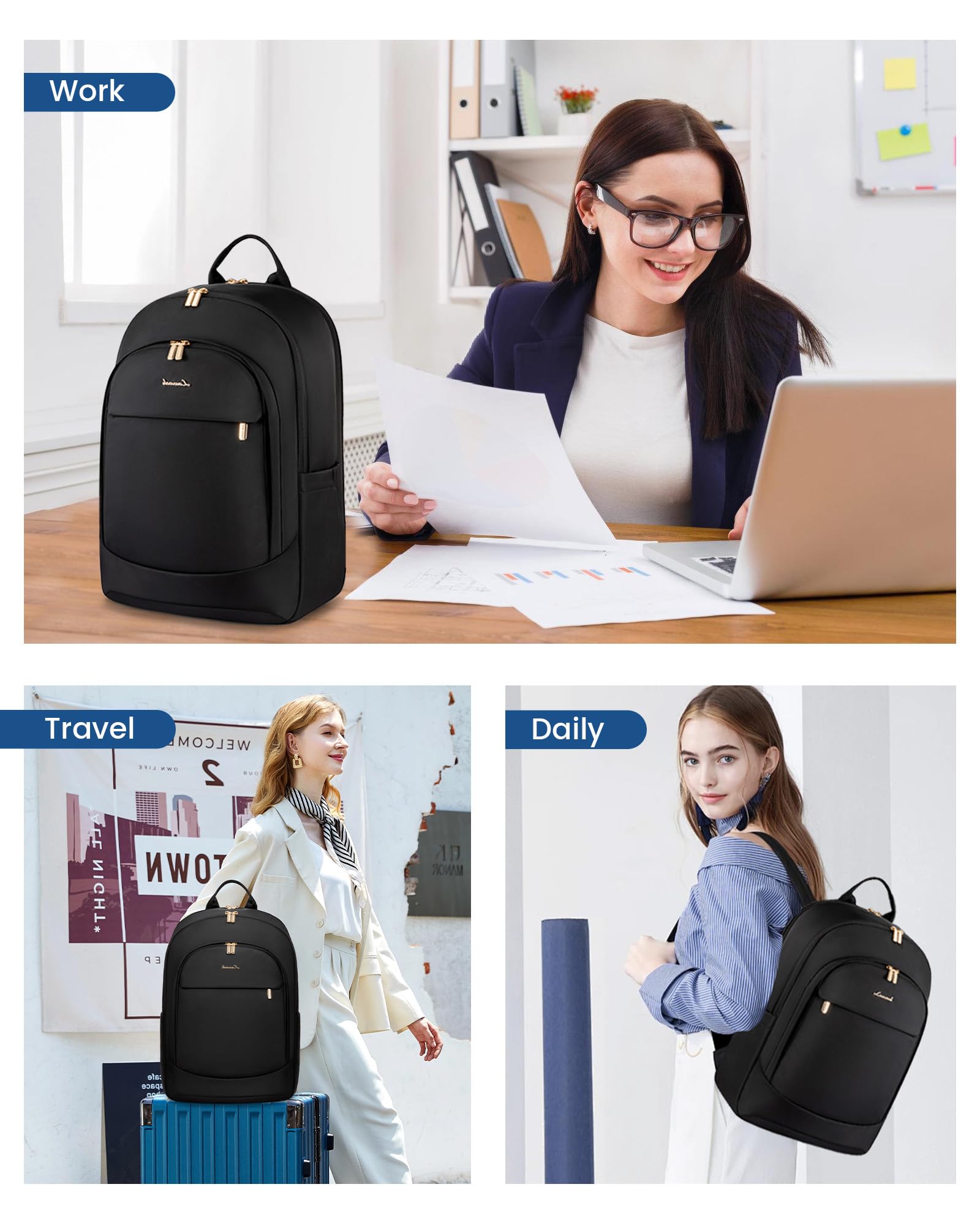LOVEVOOK Laptop Backpack for Women, 17.3 Inch Business Backpack Purse, Large Capacity Casual Daypack, Work Computer Backpack, Travel Backpack for College, Black