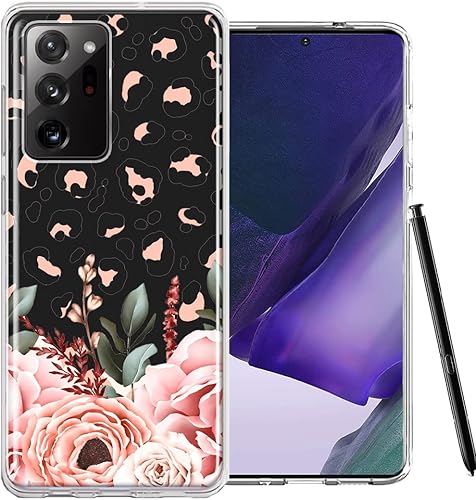 Mundaze - Para Samsung Galaxy Note 20 Ultra Classy Blush Peach Peony Rose Flowers Leopard Slim Hybrid a prueba de golpes Hard Shell Soft Protective