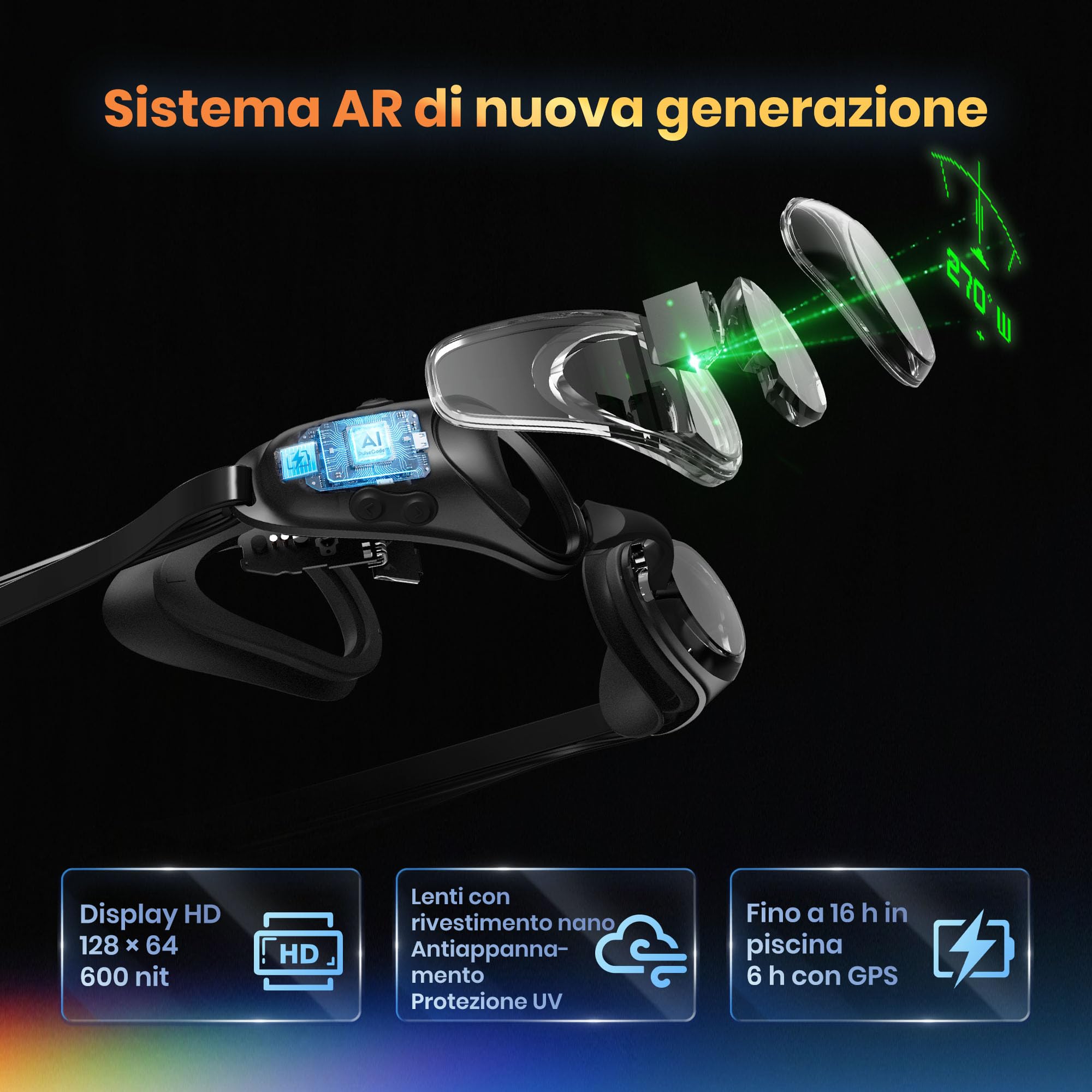 Holoswim Smart Swim Goggles 3 Pro, AR - Gafas de natación con pantalla, GPS y brújula, seguimiento de datos y planes de entrenamiento para piscina y aguas abiertas, sensor de 10 ejes, pantalla HD de