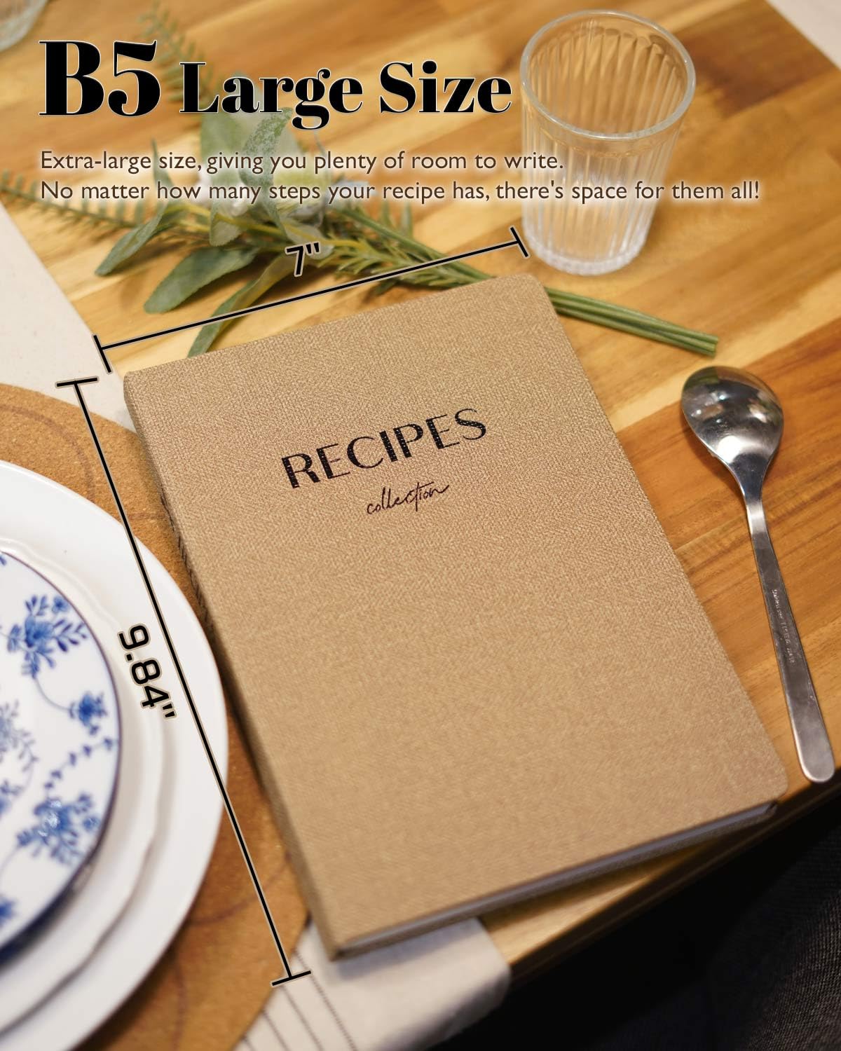 hi!SCI Leeres Rezeptbuch zum Einschreiben eigener Rezepte, 25,4 x 17,8 cm, großes Kochbuch, gebundenes Tagebuch für 96 Rezepte, Kunstleder, vorgedruckte Seitenzahlen und Inhaltsverzeichnis
