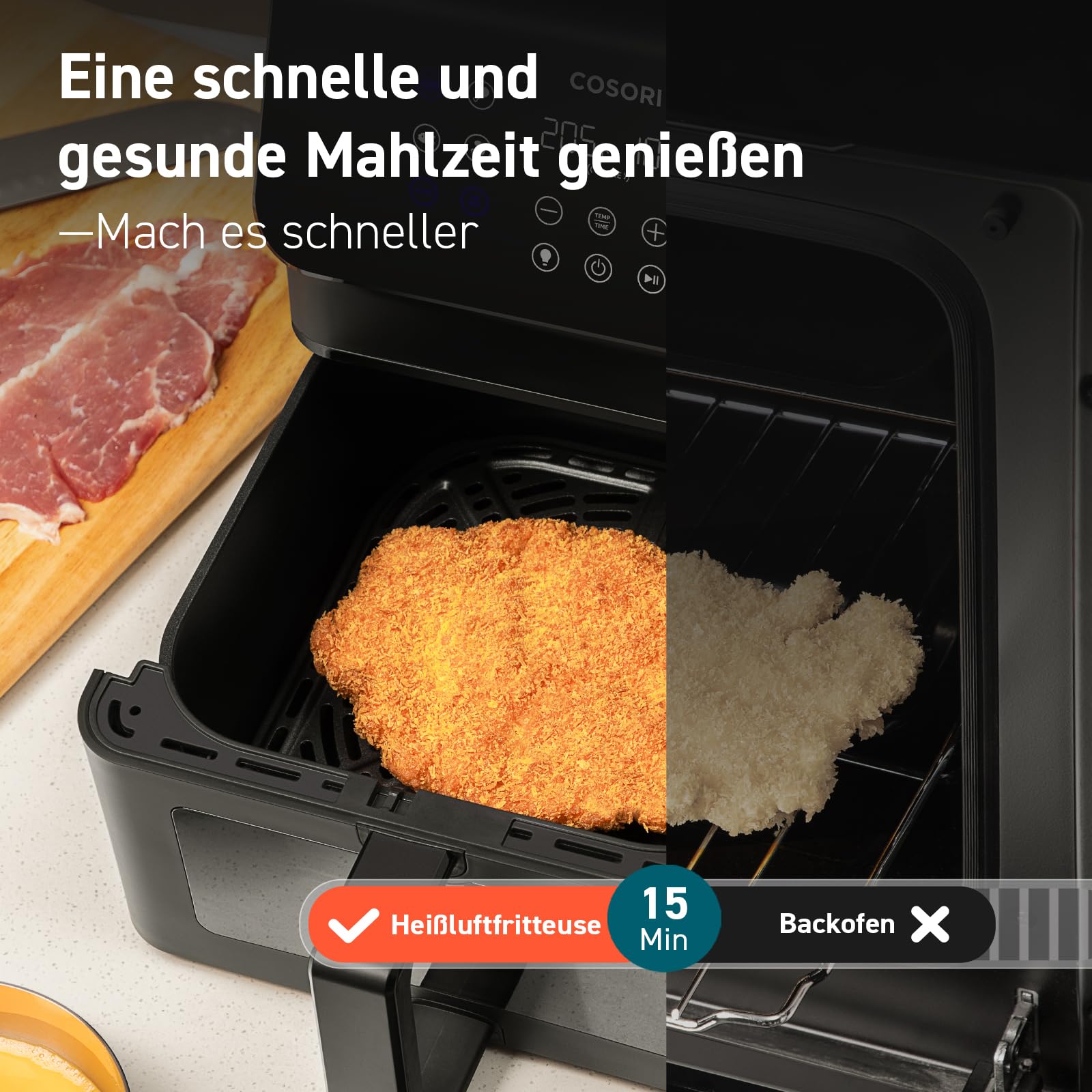 COSORI Airfryer, Heißluftfritteuse 6,2L mit Sichtfenster und Shake Reminder, 12-in-1 Heissluftfritteuse, Fritteuse 85 Prozent weniger Fett, 50 Rezepte, 55 Prozent energiesparend, einfache Reinigung