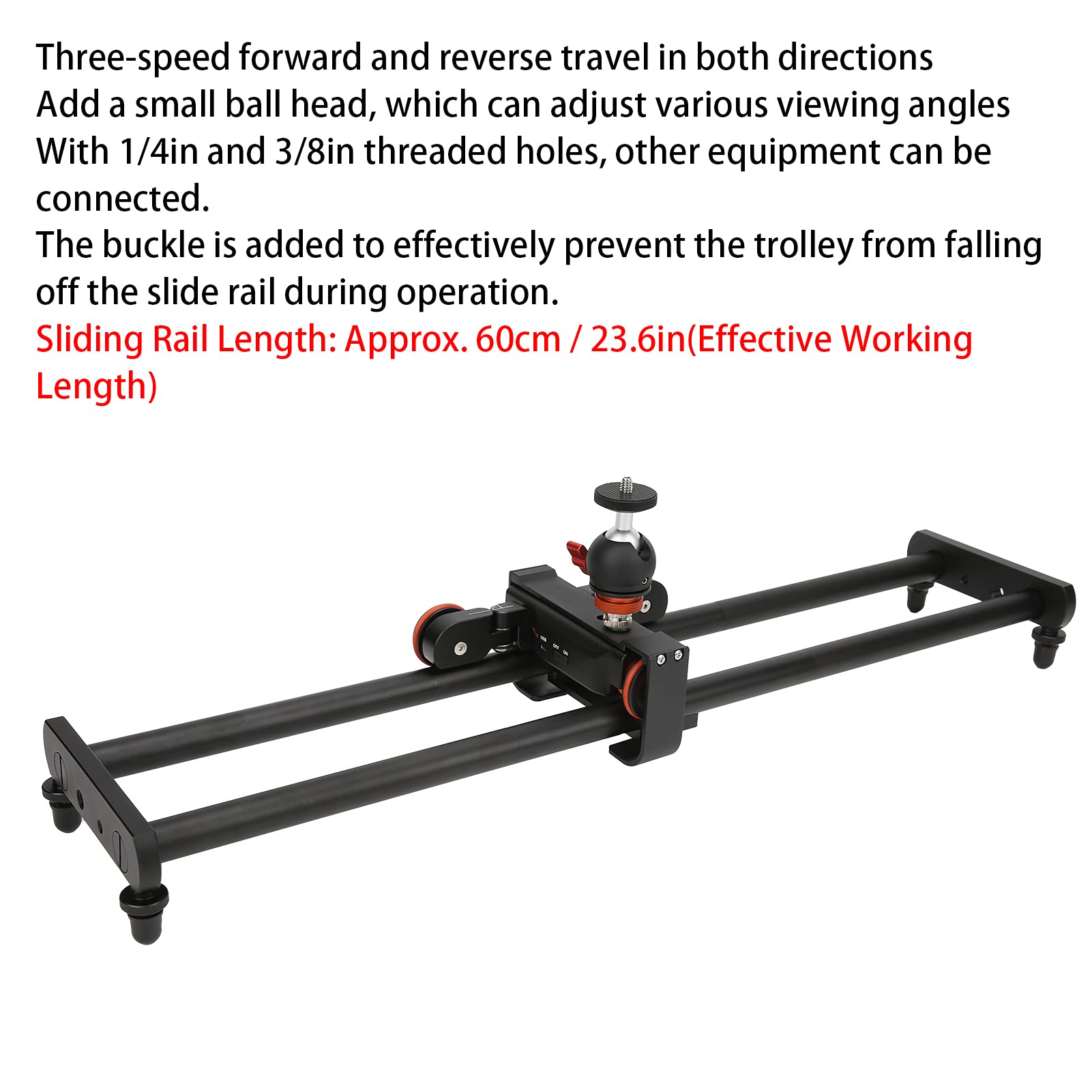 Zunate Curseur de Caméra avec Rotule, Rail de Stabilisateur Vidéo Réglable de 23,6 Pouces / 60 Cm pour Caméra Vidéo pour Smartphone, Photographie, Stabilisateur de Caméscope