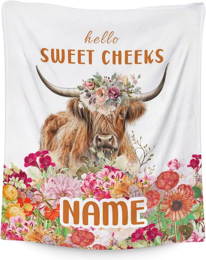 Mercuryelf Custom Highland Cow Throw Blanket - Soft, Fuzzy & Warm - 50x60 Inches Flannel Blankets for Living Room, Sofa - White Novelty Throws Gift for Teens