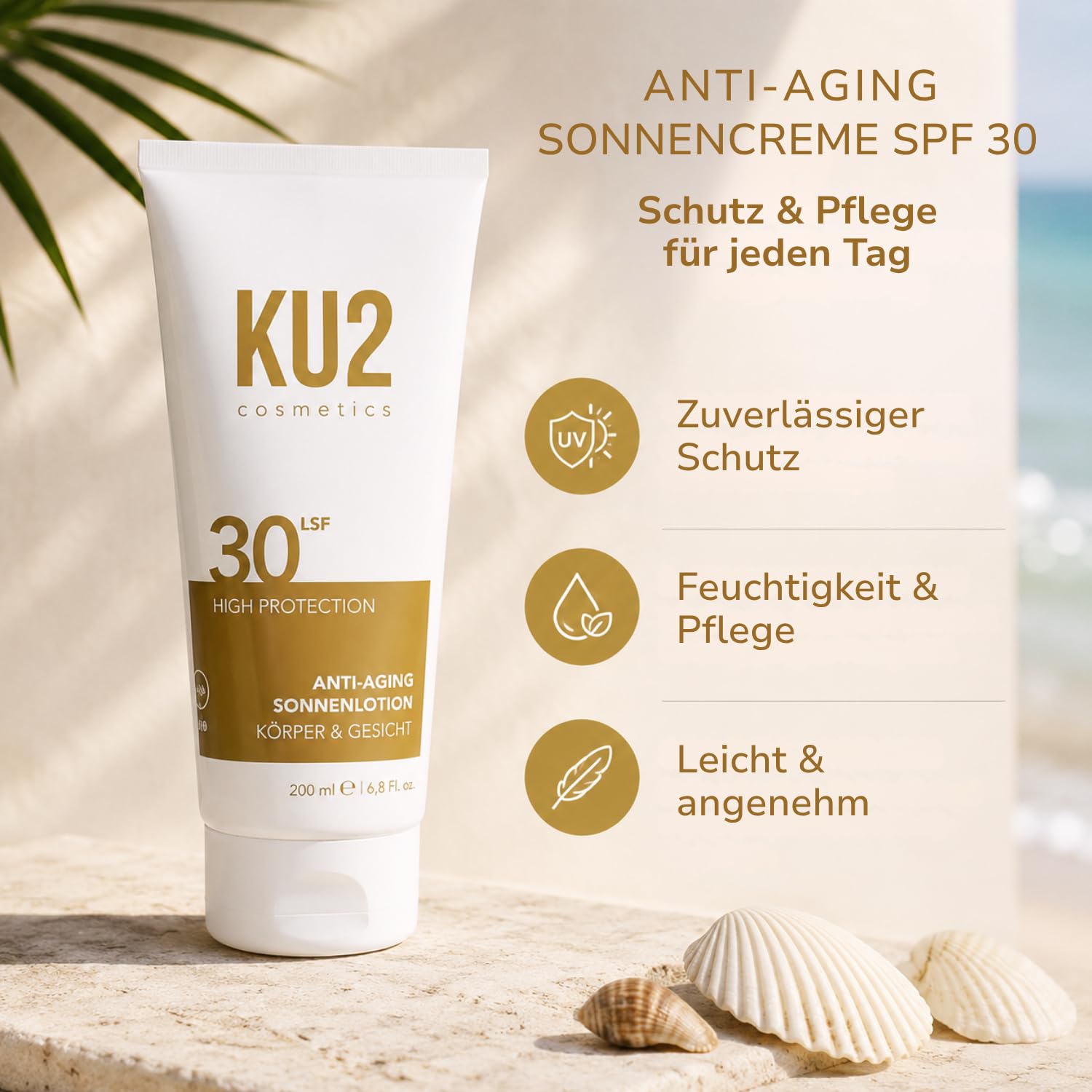 KU2 Anti-Aging Sonnenschutz X 3 – Sonnencreme Gesicht LSF 50 + Sonnenlotion Körper & Gesicht LSF 30 + Sonnenspray SPF 30 – UVA/UVB Schutz – Feuchtigkeitsspendend