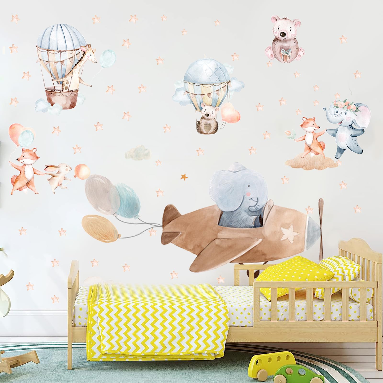 43 Pcs Pegatinas de Pared Globos Aerostáticos de Animales, Pegatinas de Pared Animales del Bosque para Habitación Infantiles Niños Dormitorio Guardería