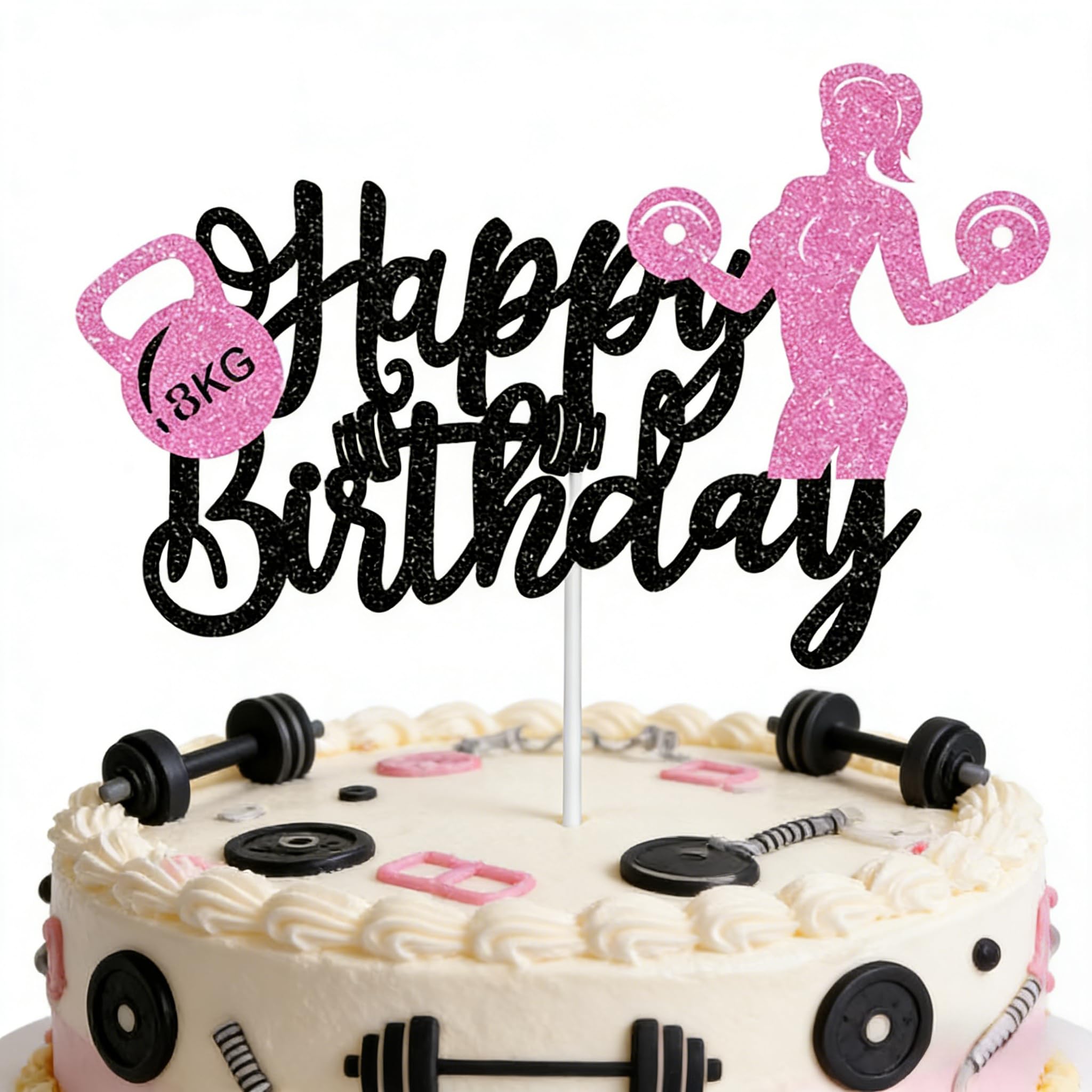 Pink Glitter Fitness Cake Topper for Women - Gym Themed Birthday Decoration with Easy Installation, Non-Edible Cake Decor for Workout Parties