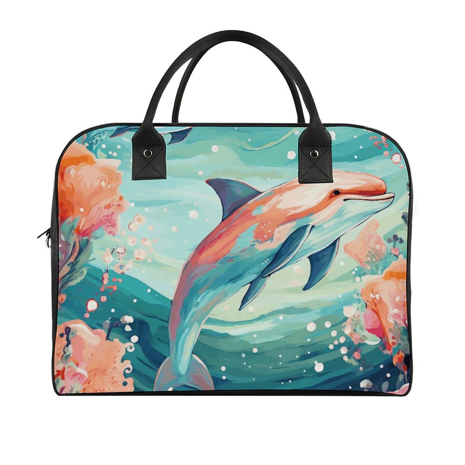 Multifunktionale Reisetasche, schöner Delfin-Druck, Reisetasche, Handgepäcktasche, Übernachtungstasche, Wochenendtasche, Schwarz, Einheitsgröße, Schwarz, Einheitsgröße