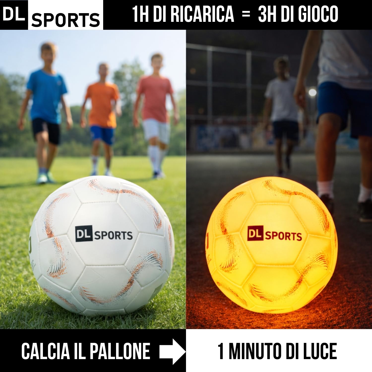 Pallone da calcio luminoso LED ricaricabile – Pallone da calcio per bambini all'aperto riflettente – si accende la notte in fluorescente – idea regalo calcio per bambini – gioco sicuro